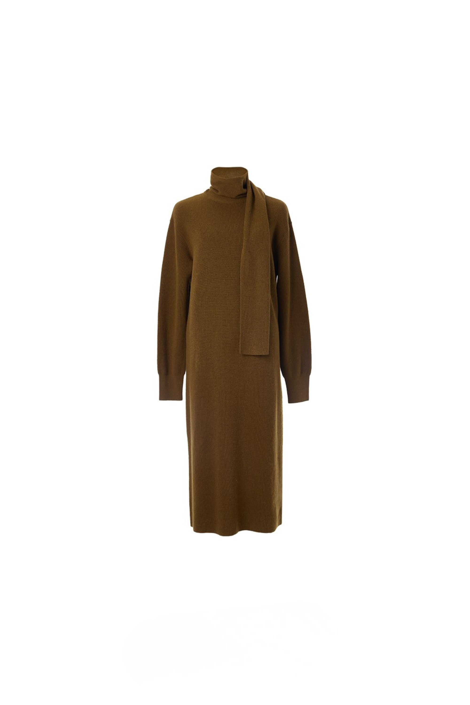 Merino Wool Scarf-Neck Knit Maxi Dress