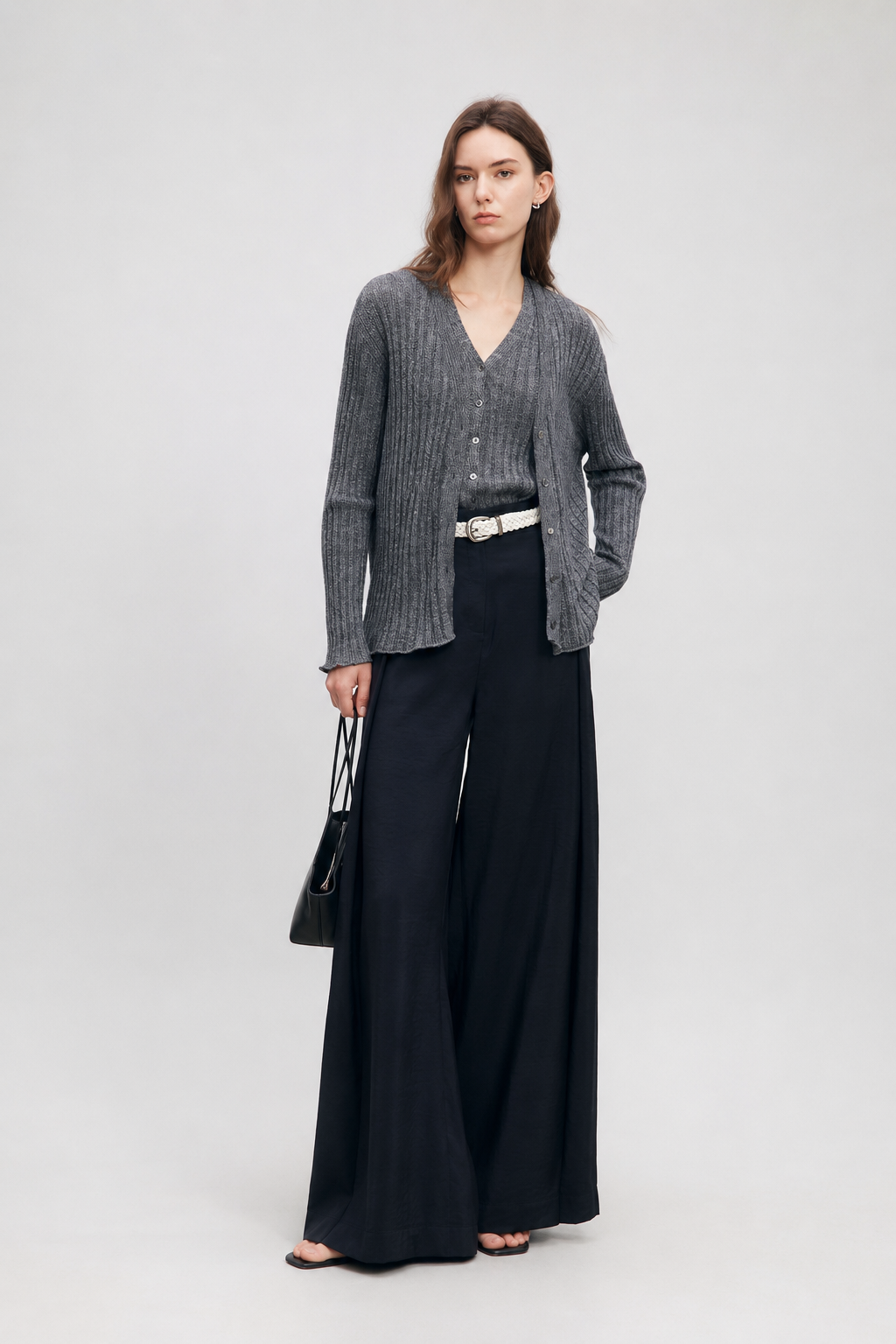 Vertical Texture Wool-Linen Blend Cardigan