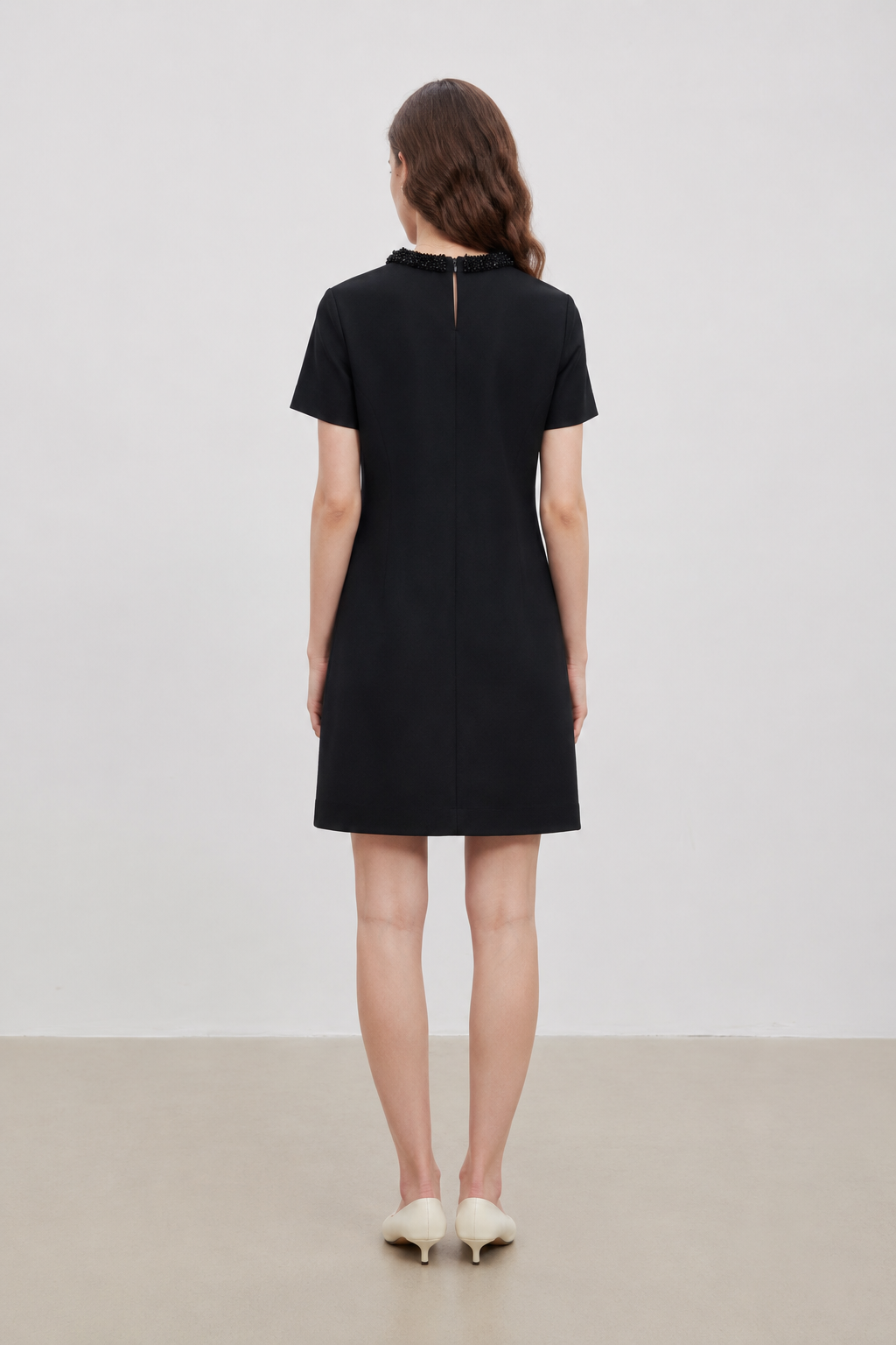 Wool-Silk Blend Embellished Collar Mini Dress