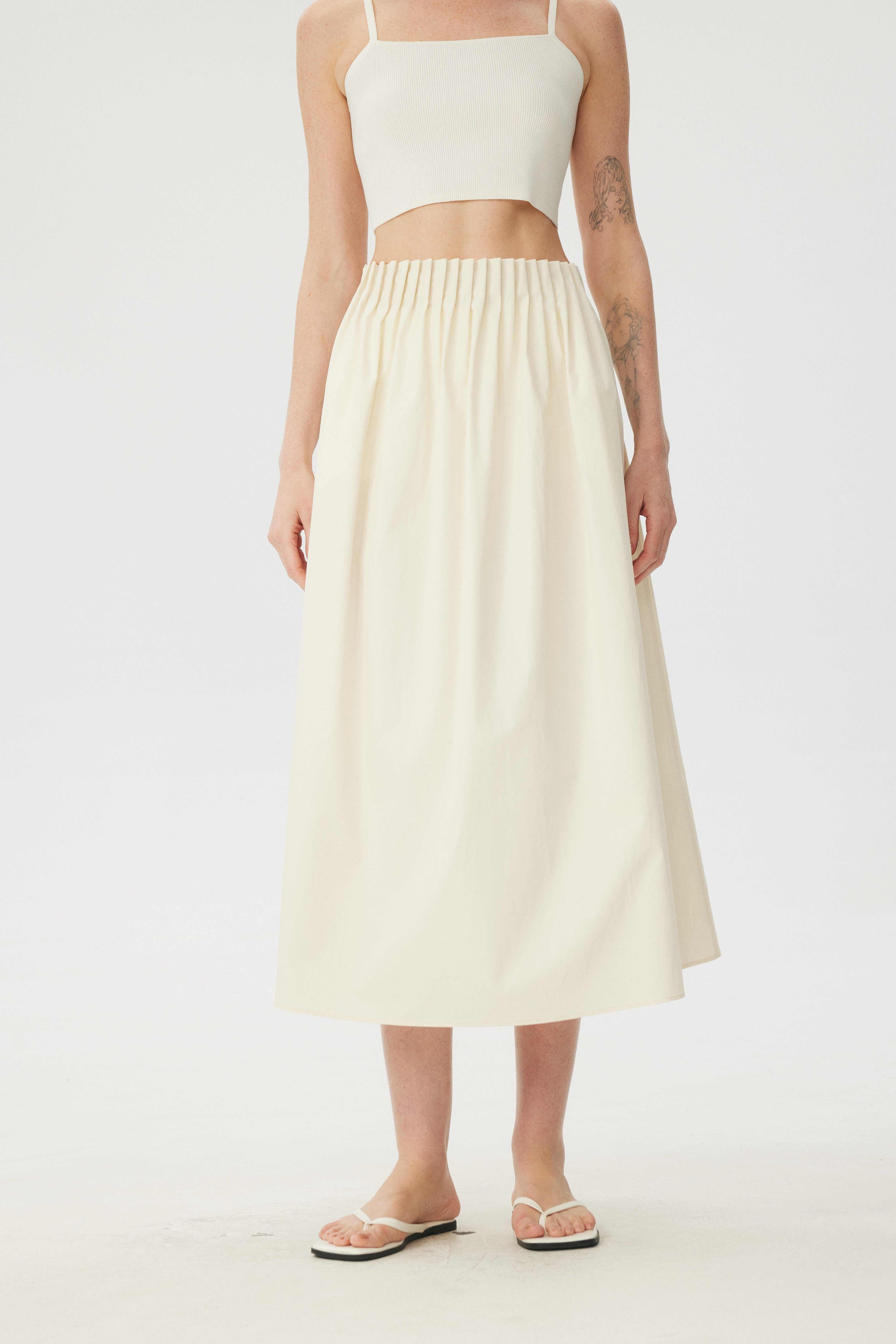 Sculpted Origami Pleated Midi A-Line Skirt