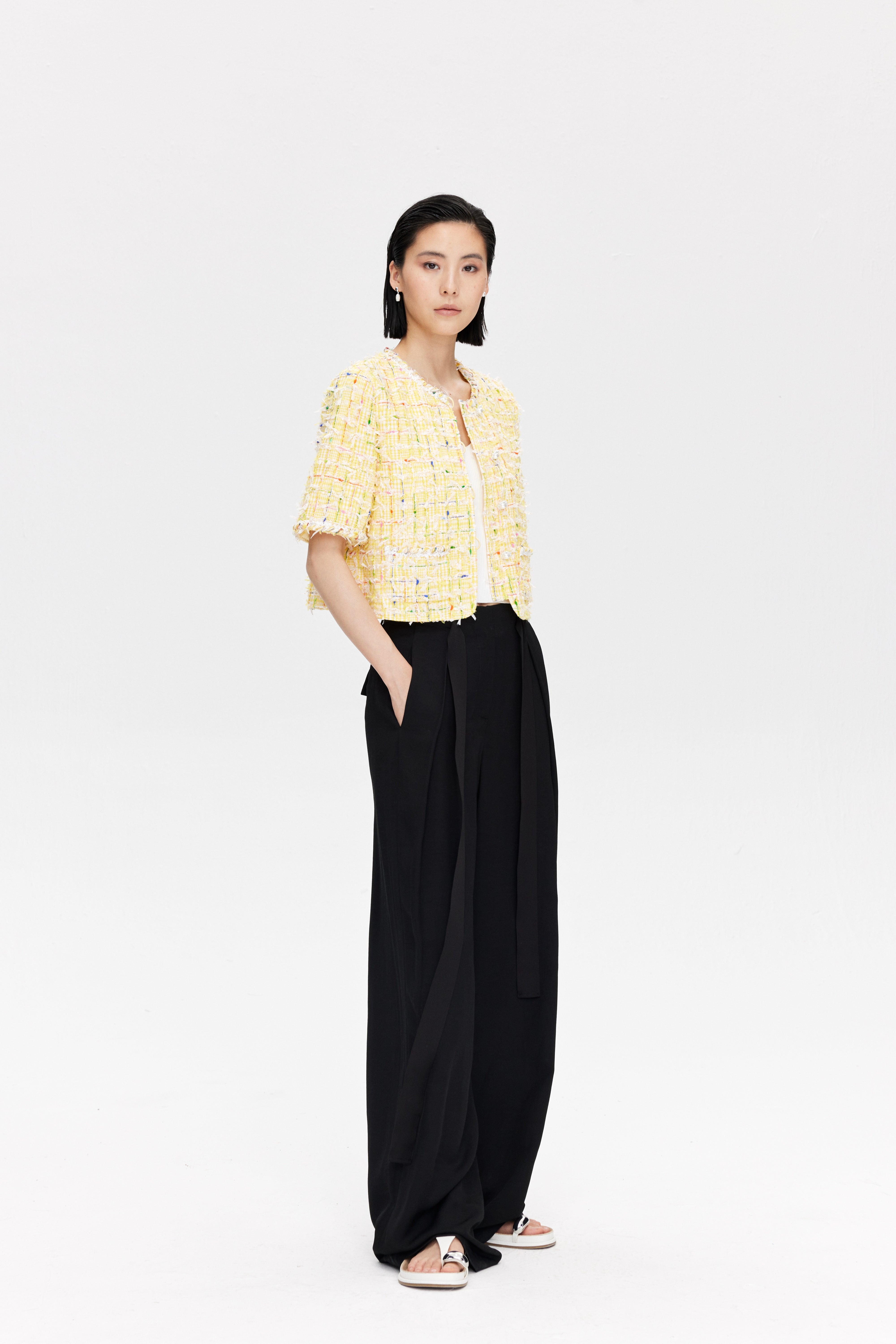 Linen Blend Wide Leg Trousers