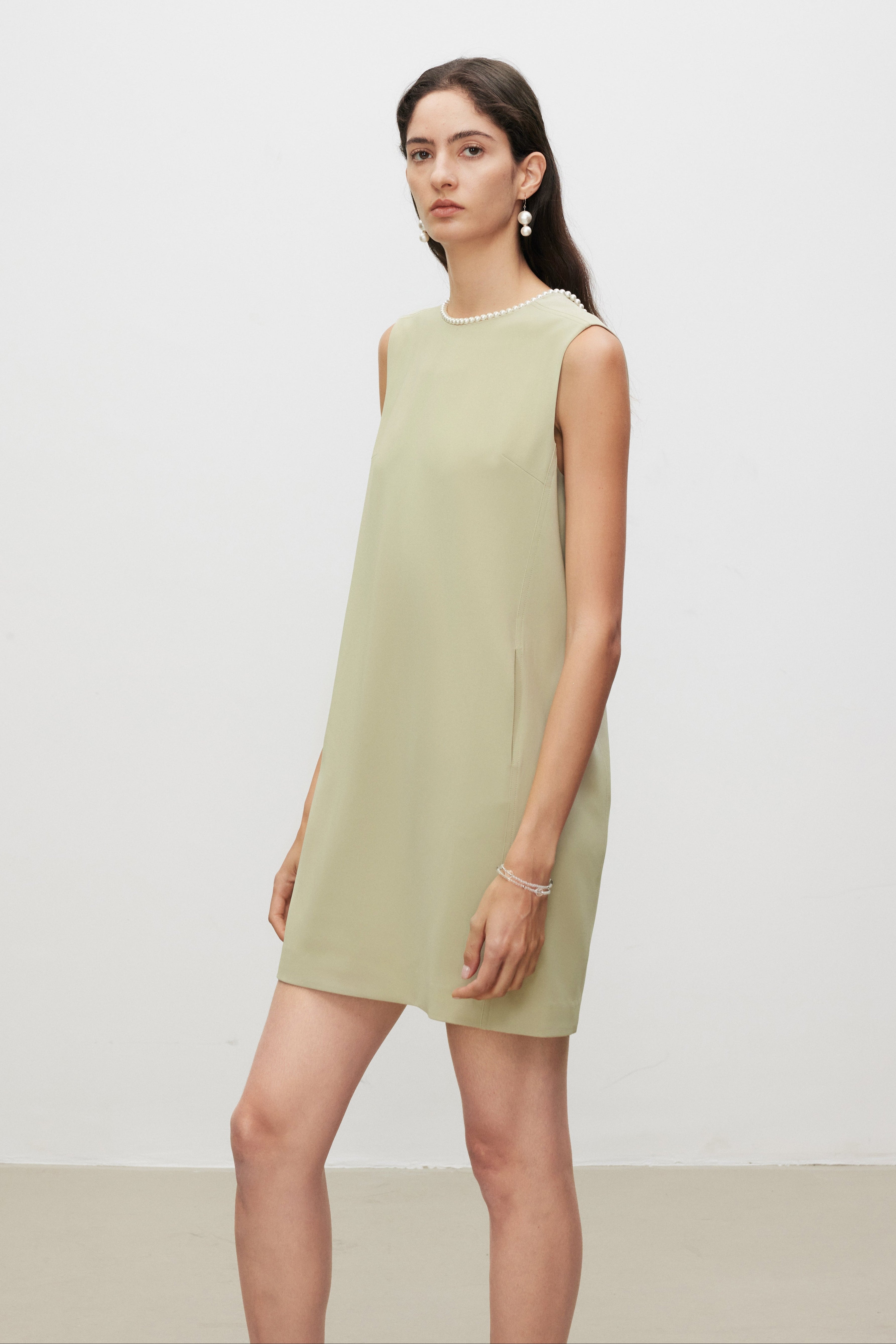 Pearl Accent Shift Mini Dress