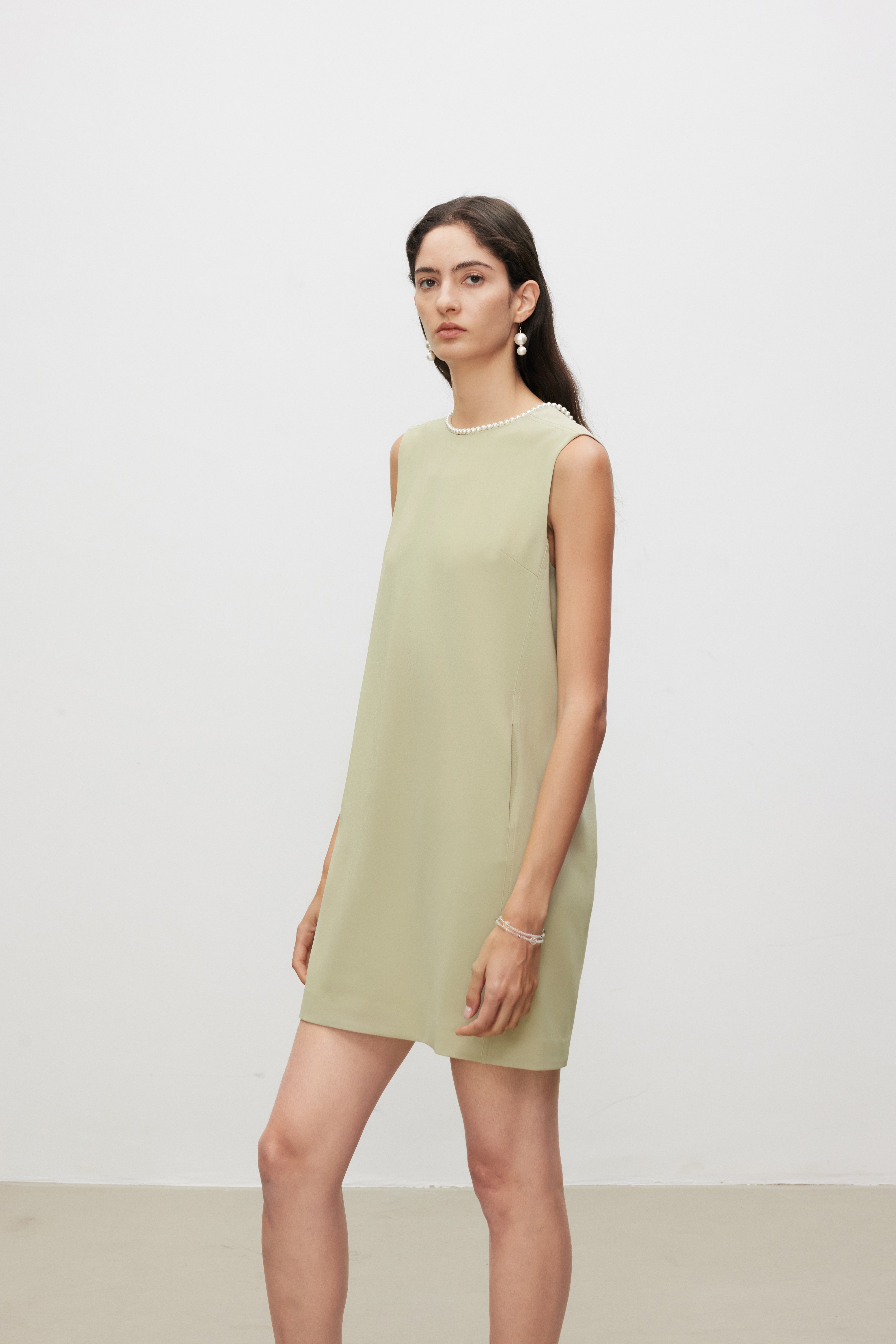 Pearl Accent Shift Mini Dress