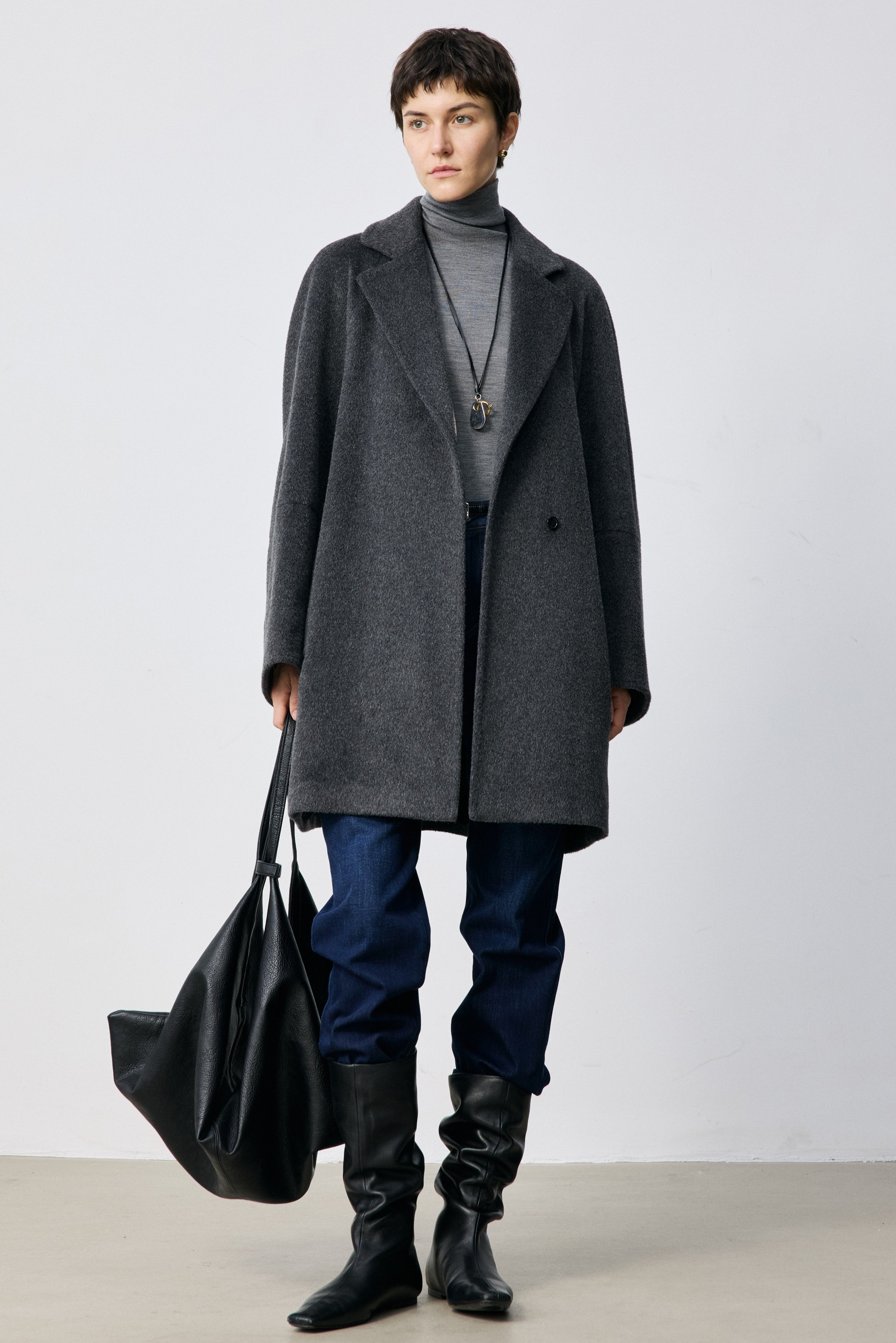 Cocoon-Shape Alpaca-Mohair Wool-Blend Coat