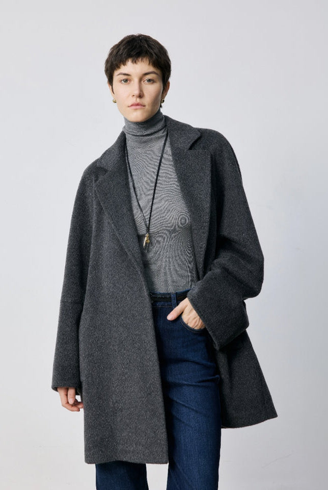 Cocoon-Shape Alpaca-Mohair Wool-Blend Coat