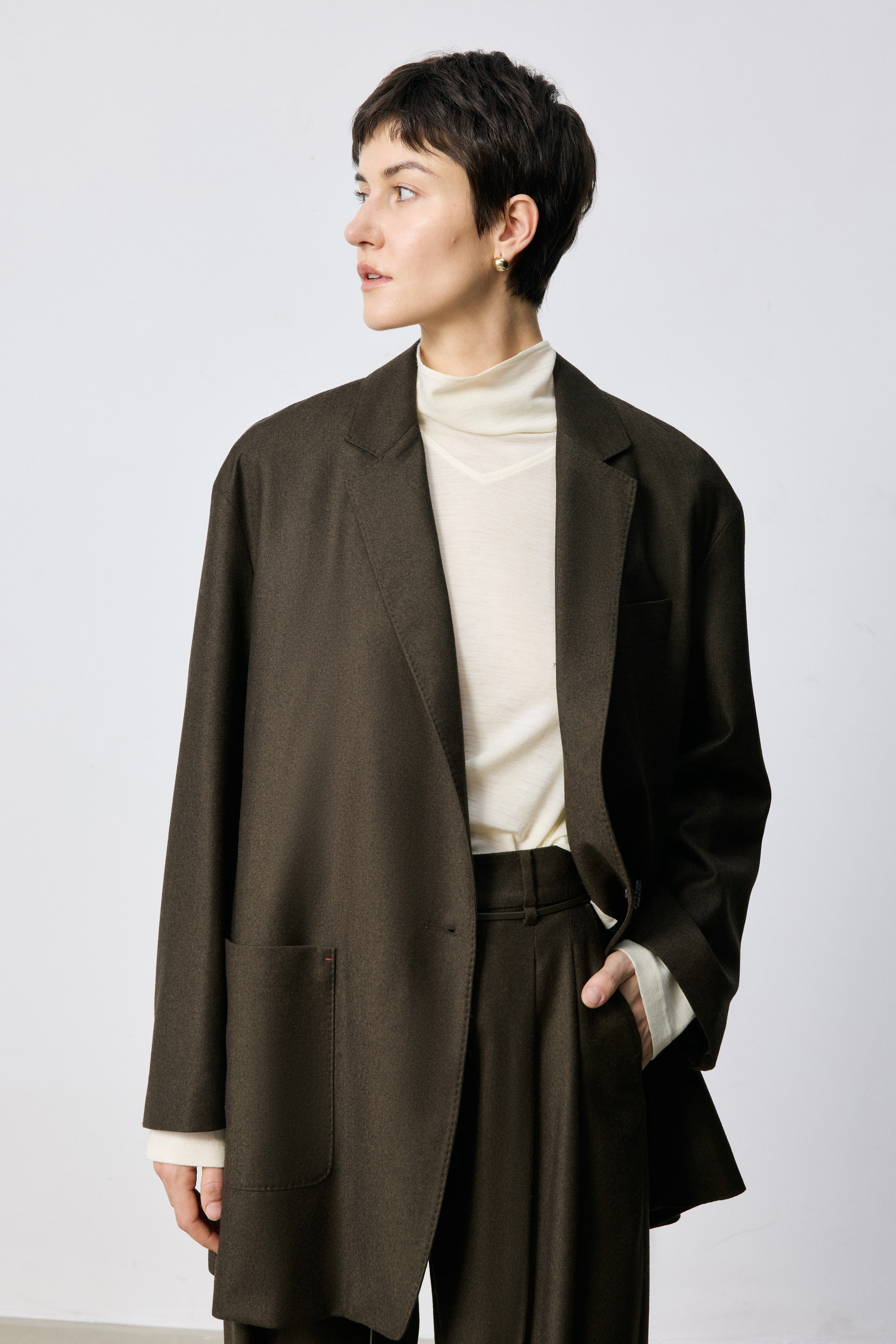 One-Button Relaxed Fit Wool Blazer