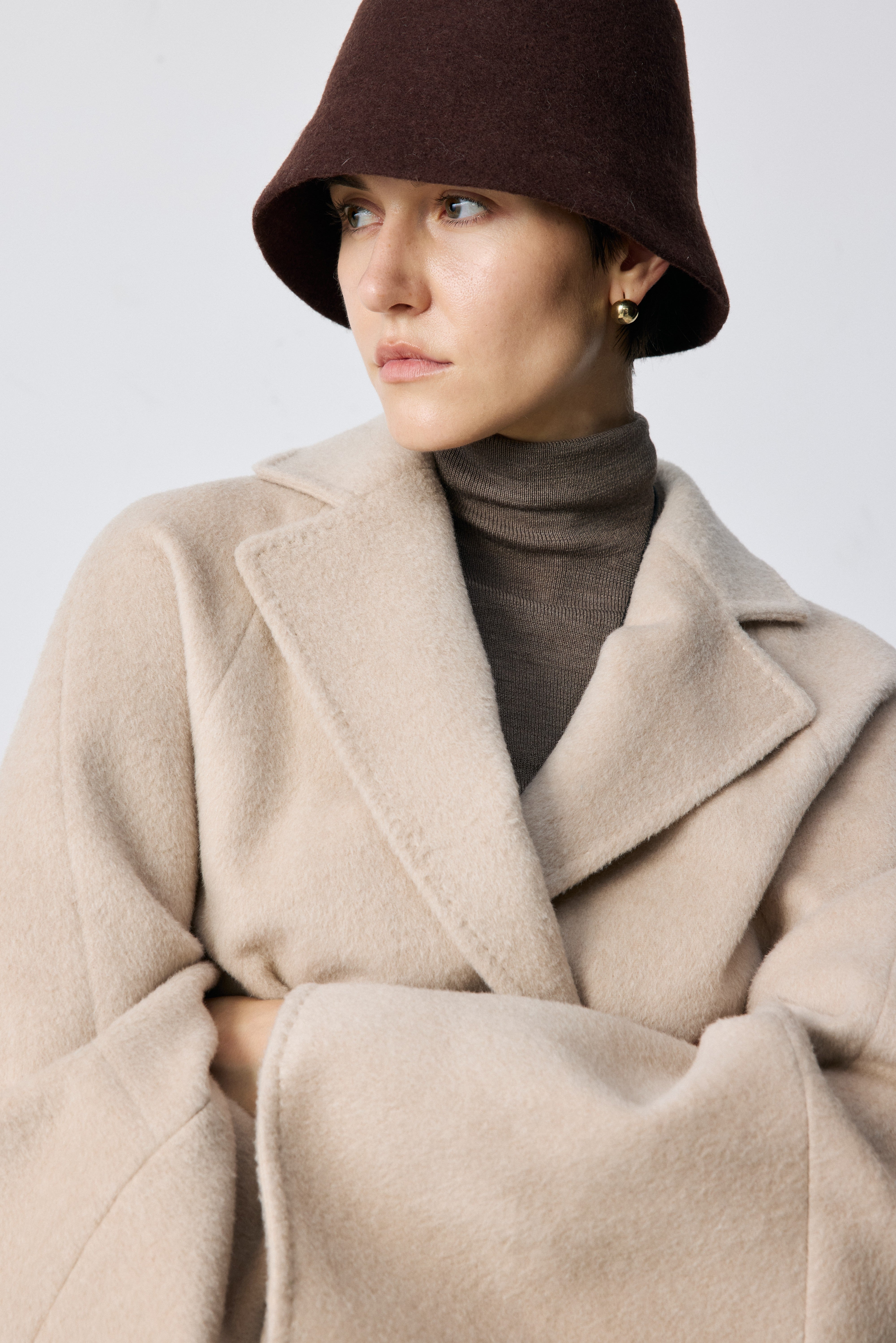 Cocoon-Shape Alpaca-Mohair Wool-Blend Coat
