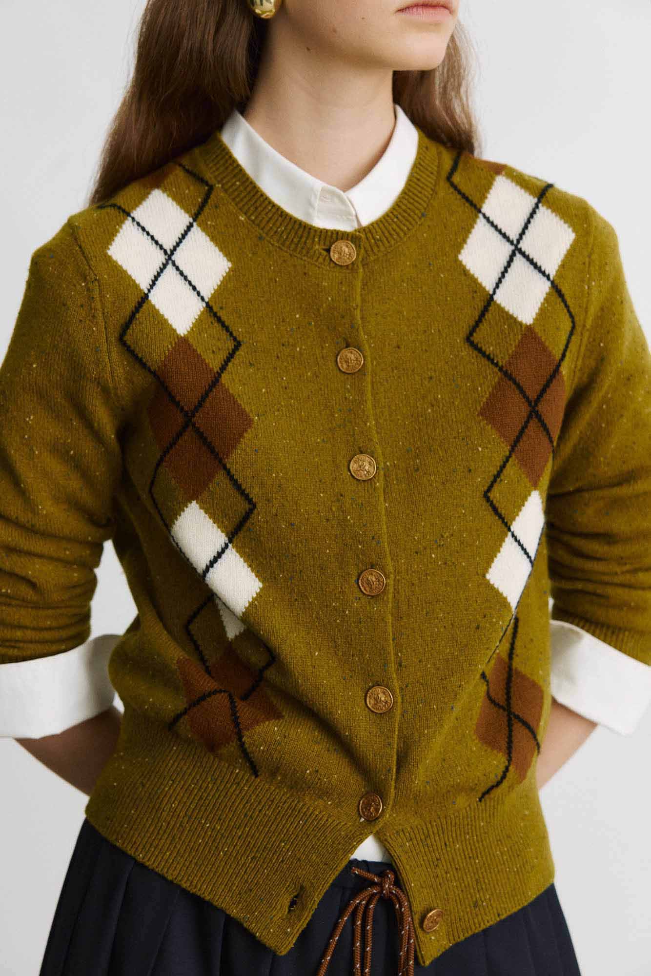 Classic Argyle 100% Merino Wool Cardigan
