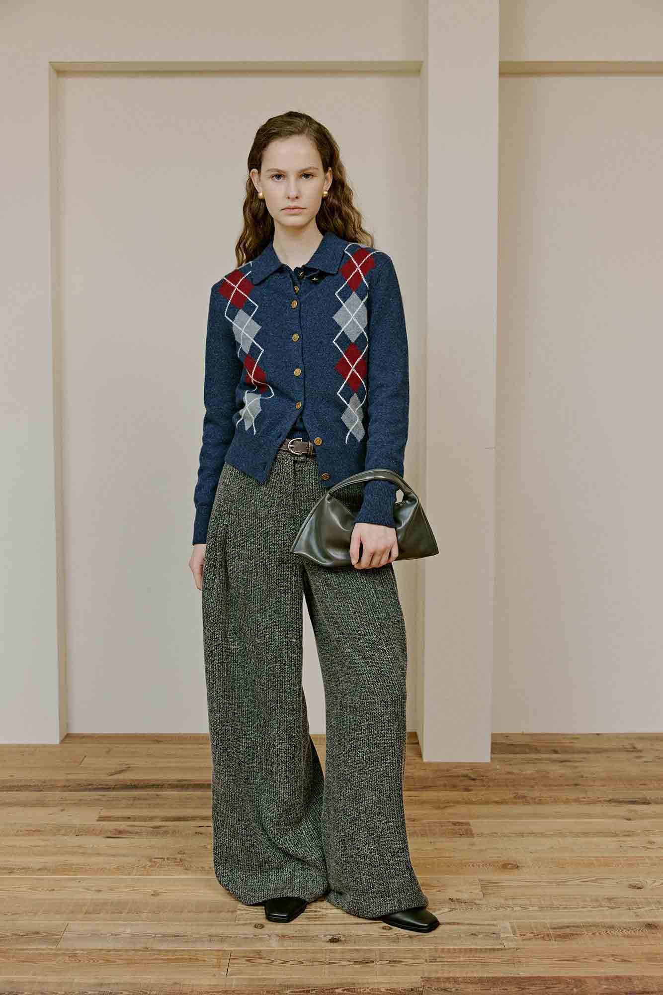 Marius Women's Diamond-shaped Plaid Merino Cardigan