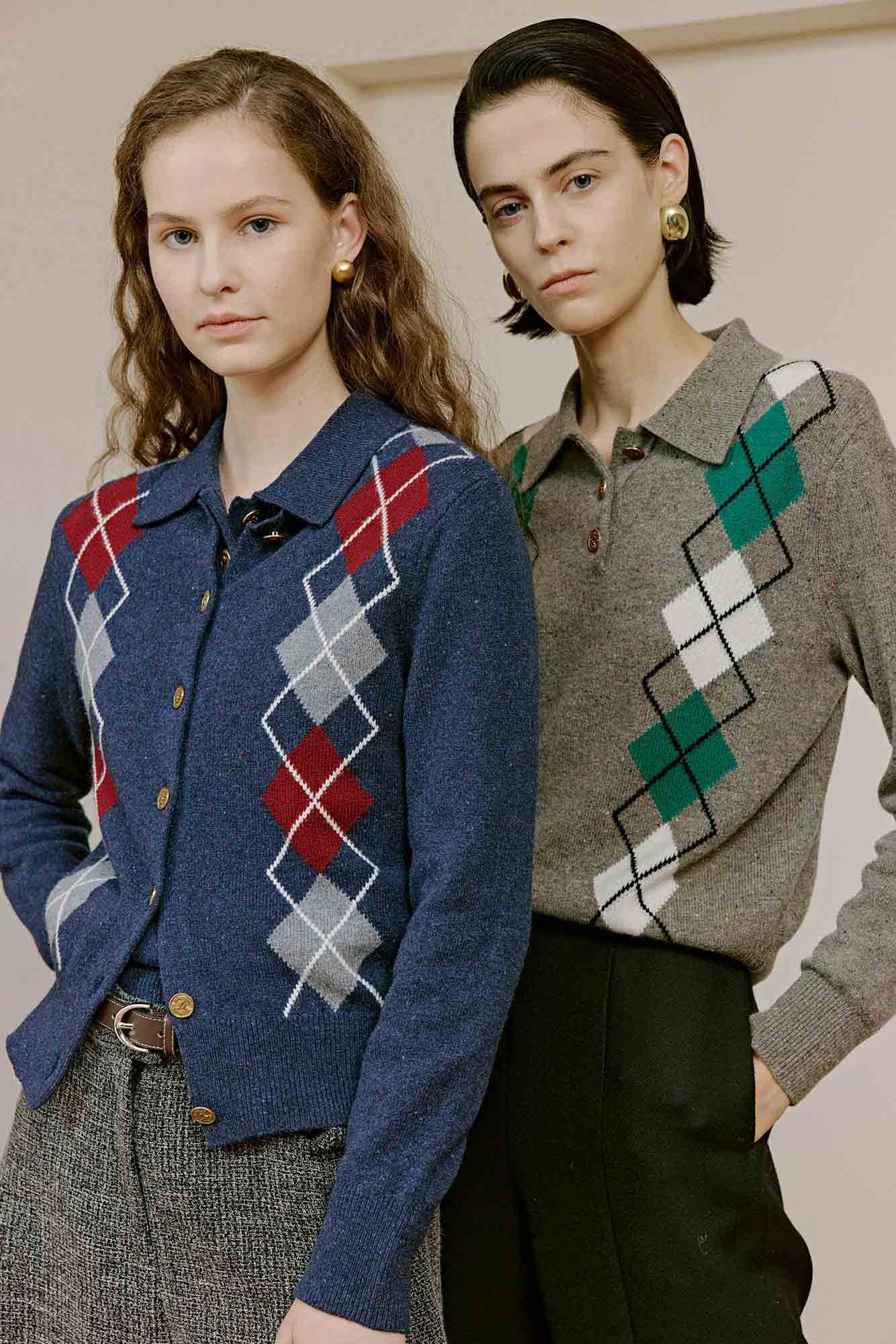 Classic Argyle 100% Merino Wool Cardigan