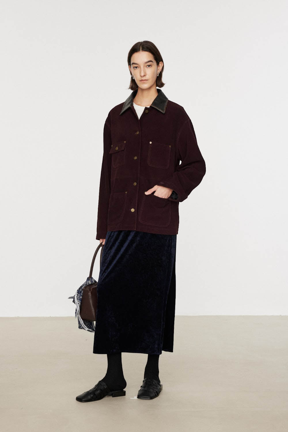 Marius Women's Spliced Leather Lapel Jacket