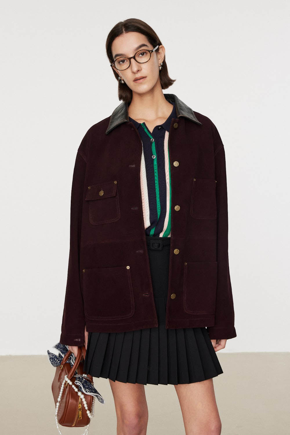 Marius Women's Spliced Leather Lapel Jacket