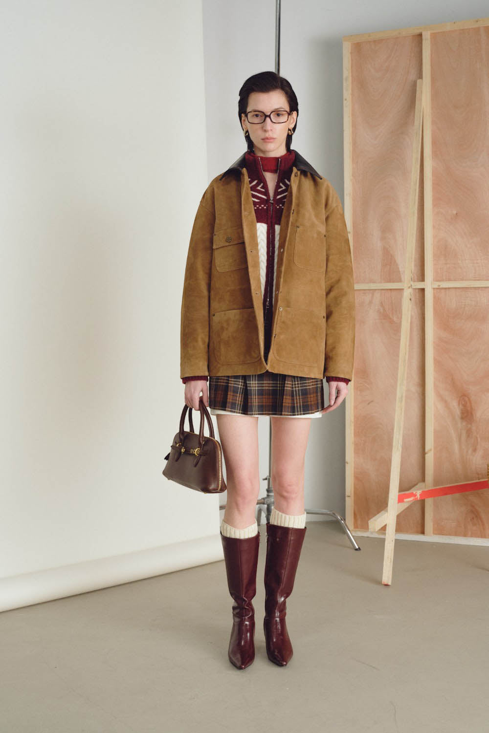 Marius Women's Spliced Leather Lapel Jacket