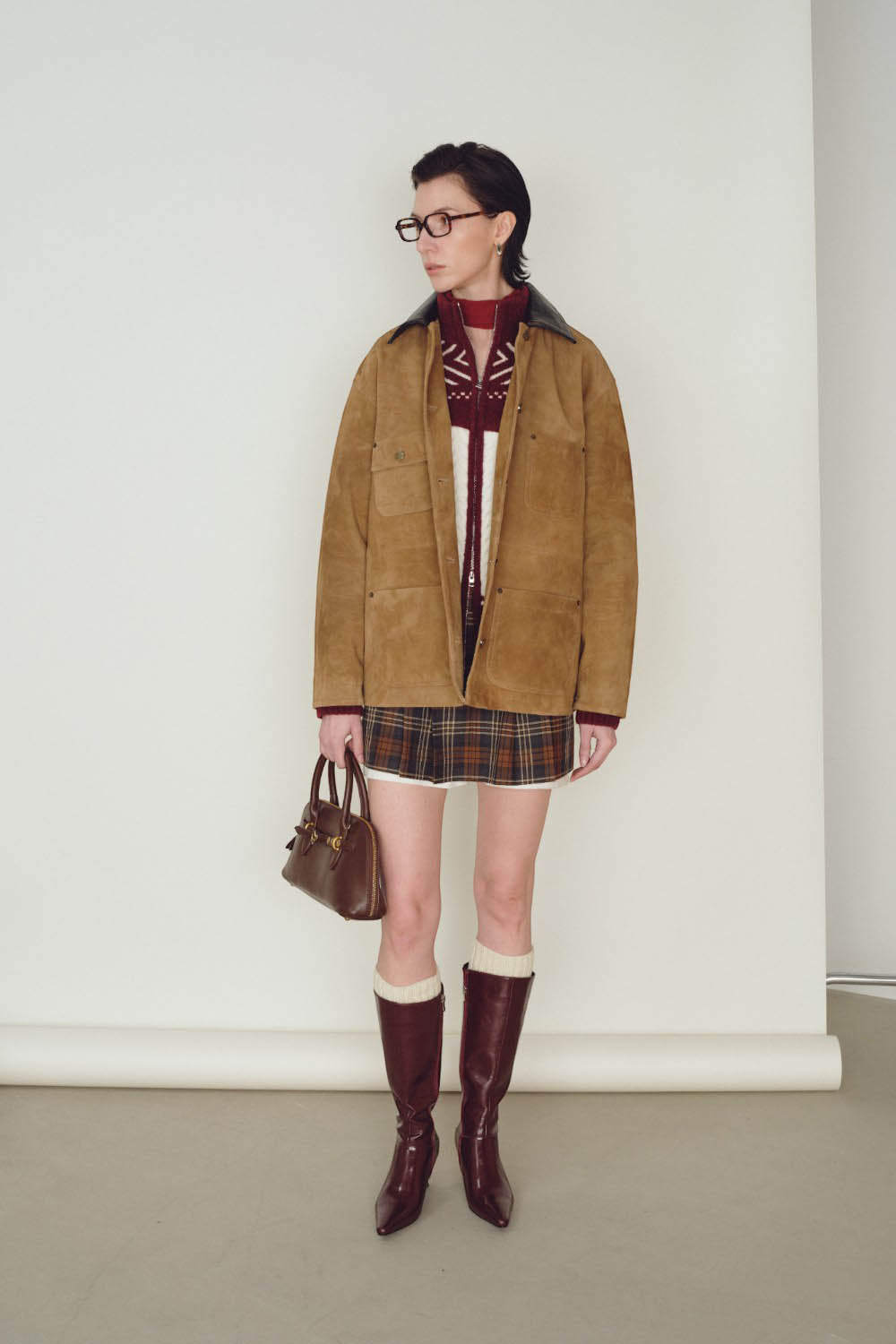 Marius Women's Spliced Leather Lapel Jacket