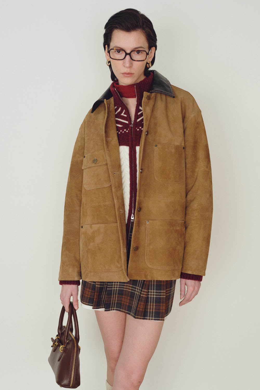 Marius Women's Spliced Leather Lapel Jacket