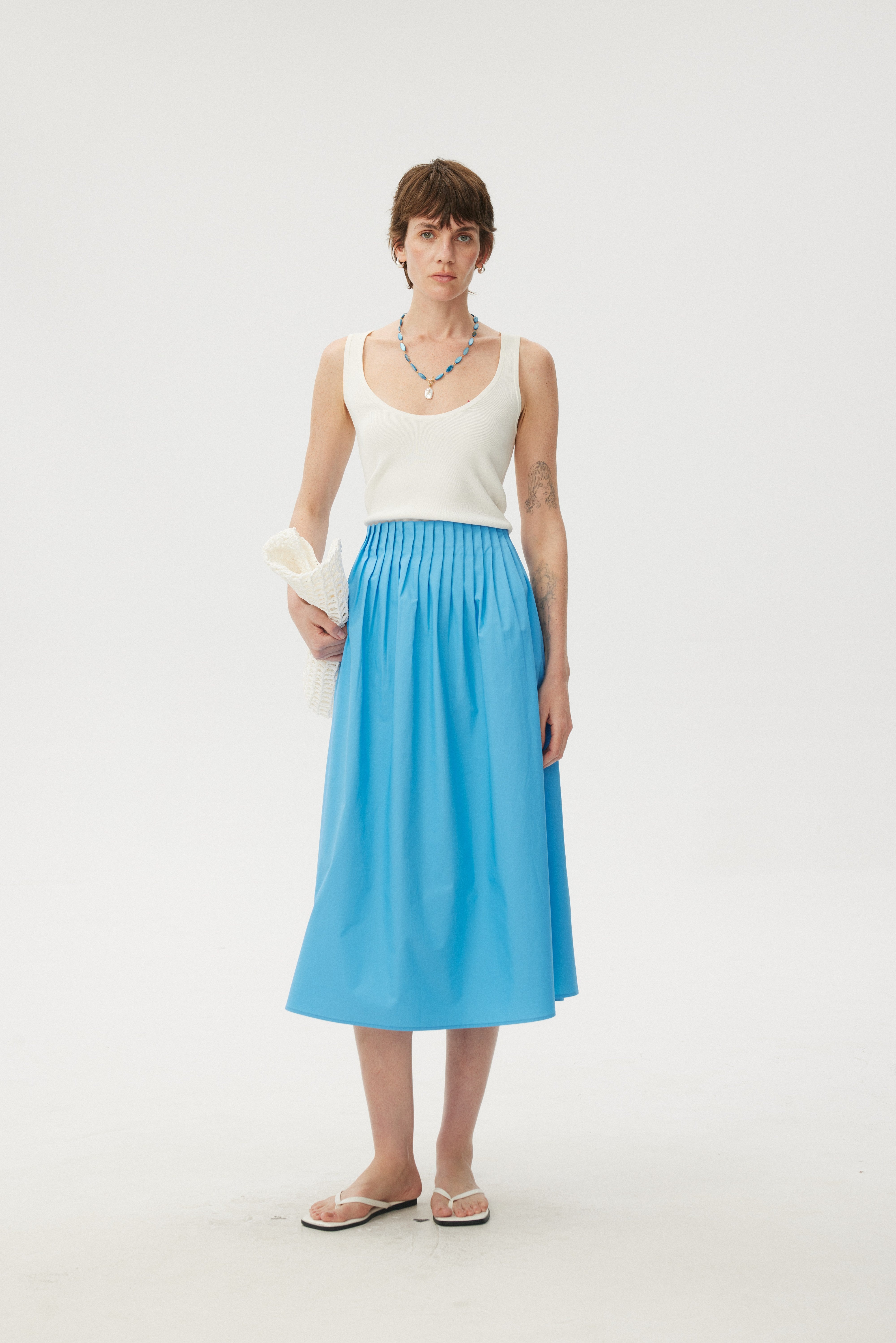 Sculpted Origami Pleated Midi A-Line Skirt