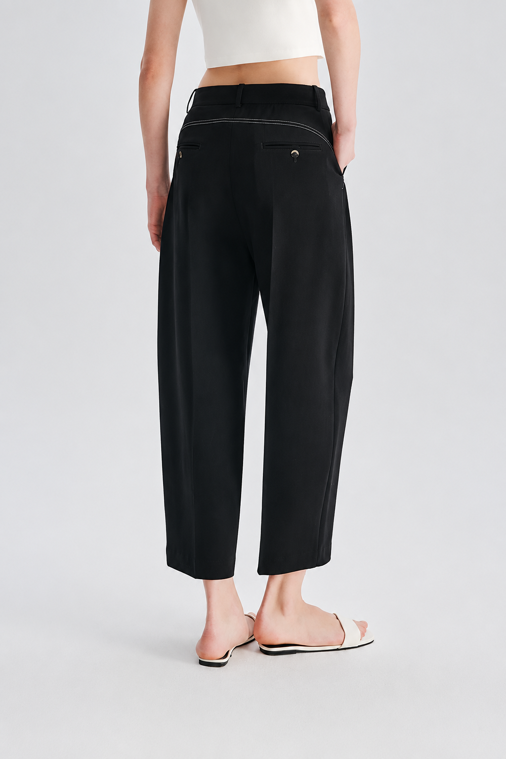 Contrast Stitch Barrel-Leg Trousers