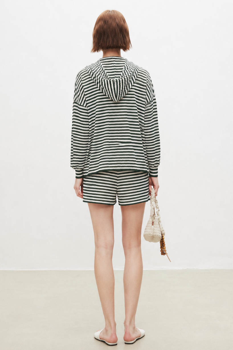 Striped Cotton Blend Knit Shorts