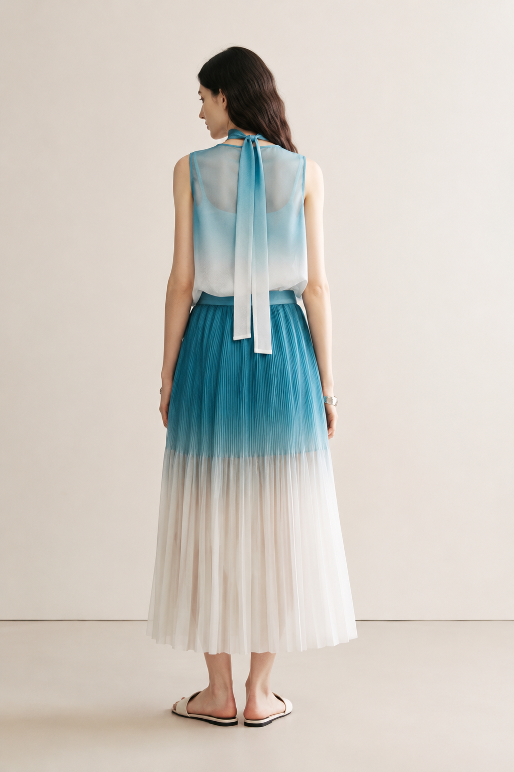 Ombre Breeze Pleated Midi Skirt