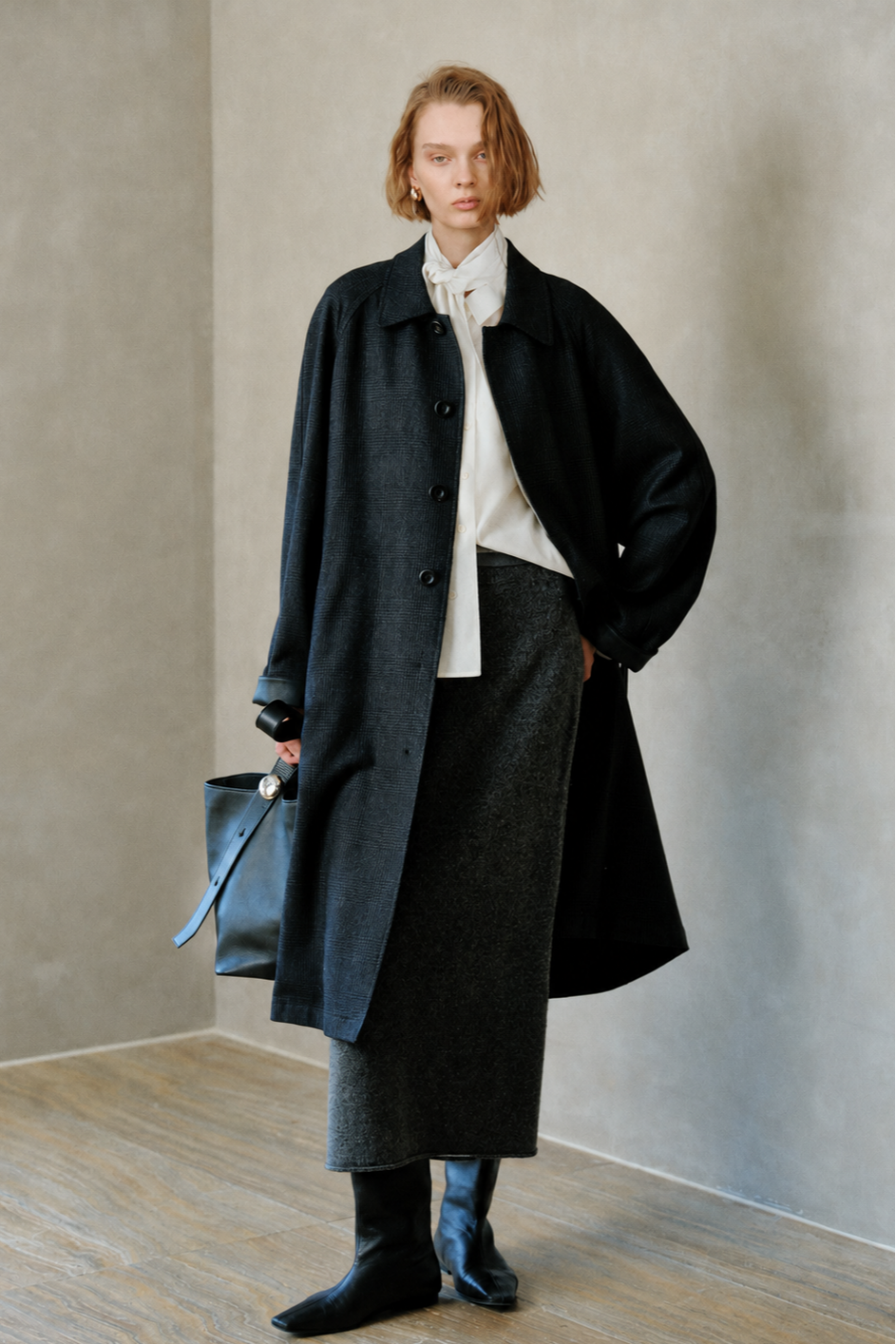 Heritage Merino Wool Trench Coat with Leather Detail