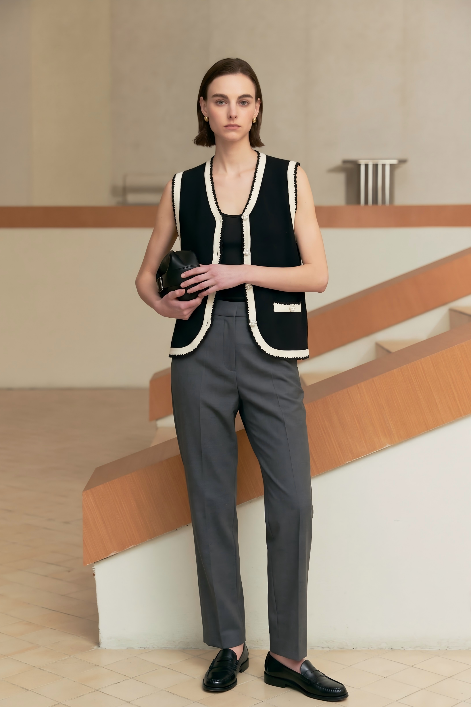 Marius Women's Fuzzy Color-Block French-Inspired Bouclé Vest