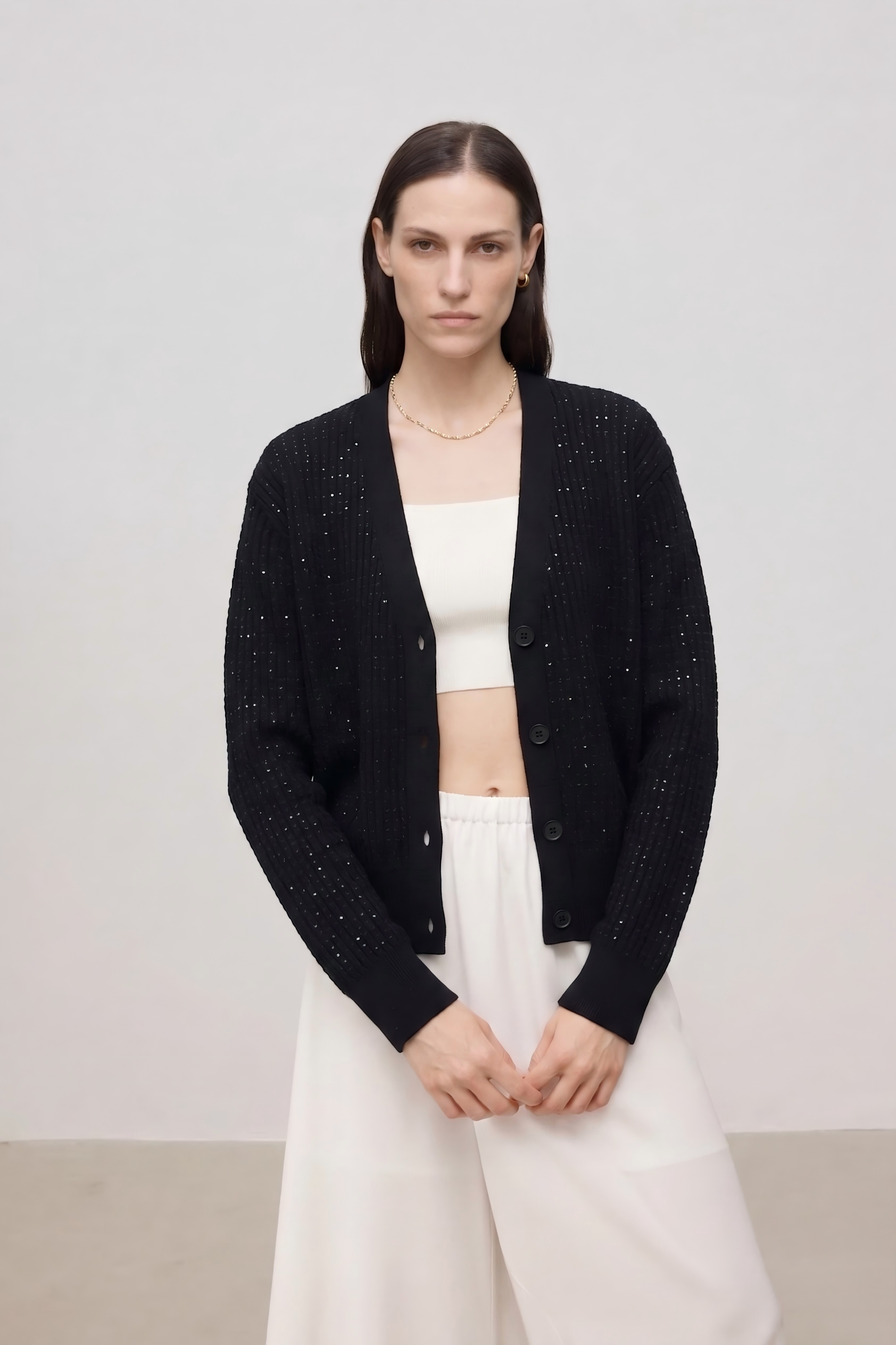 Embellished Merino Wool V-Neck Cardigan