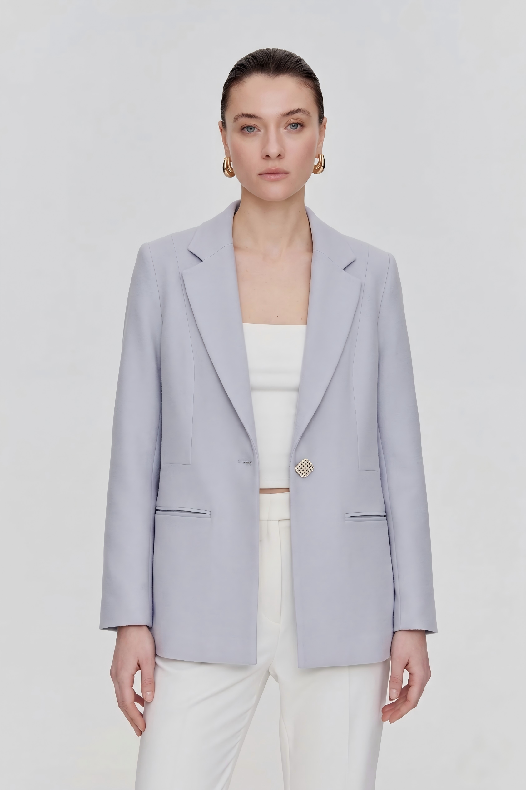 Double Crepe Wool Cinch-Waist Blazer