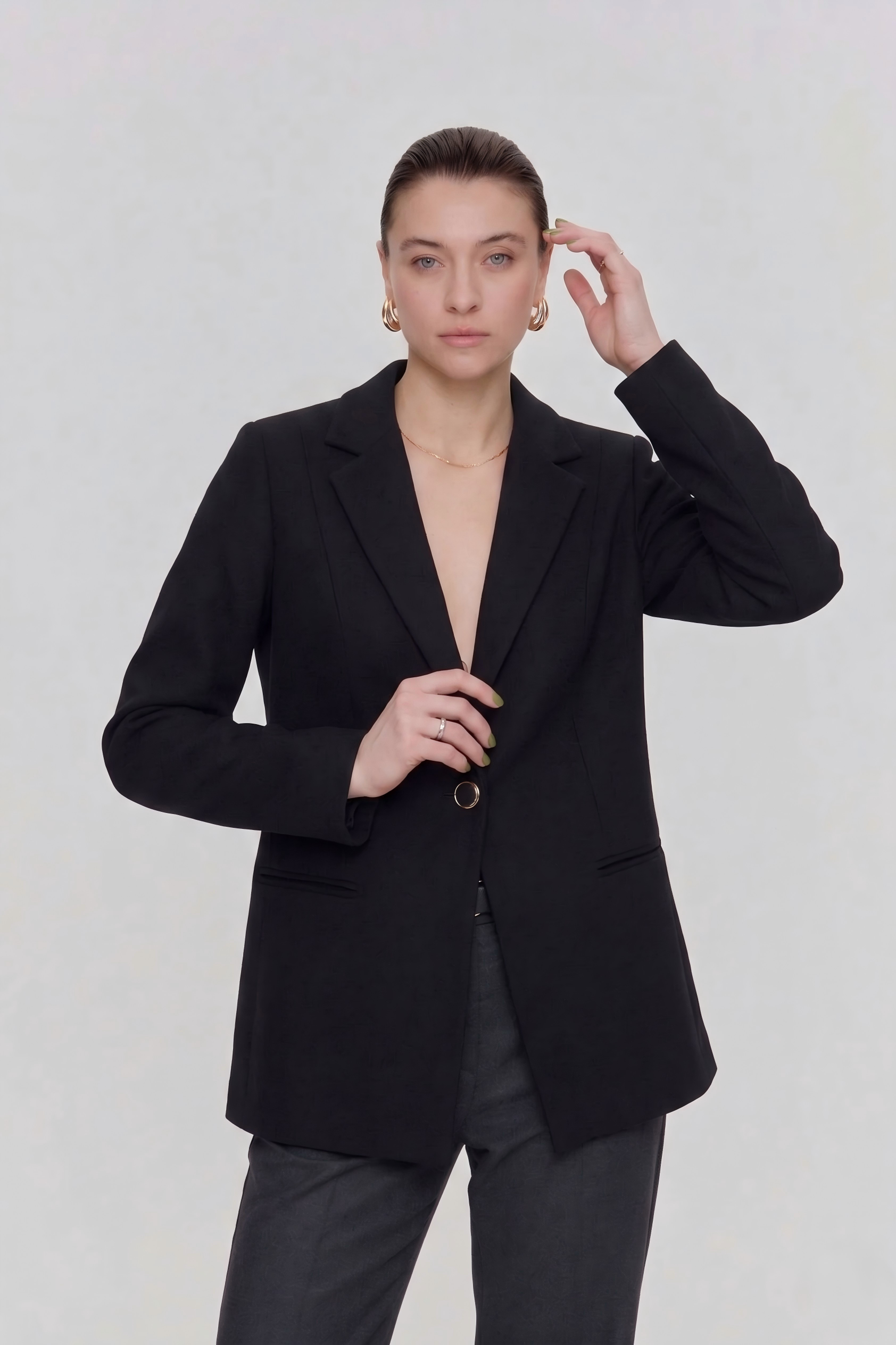 Double Crepe Wool Cinch-Waist Blazer