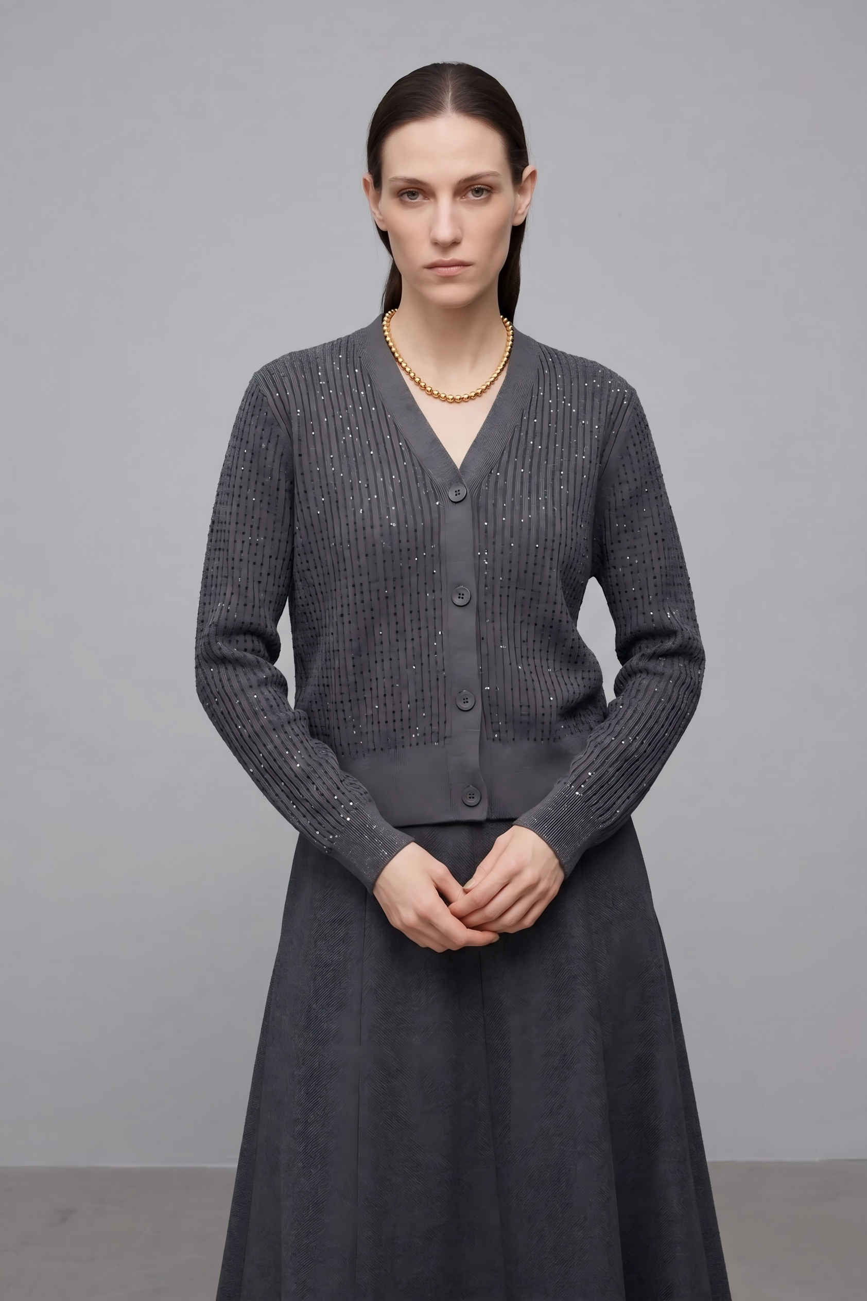 Embellished Merino Wool V-Neck Cardigan