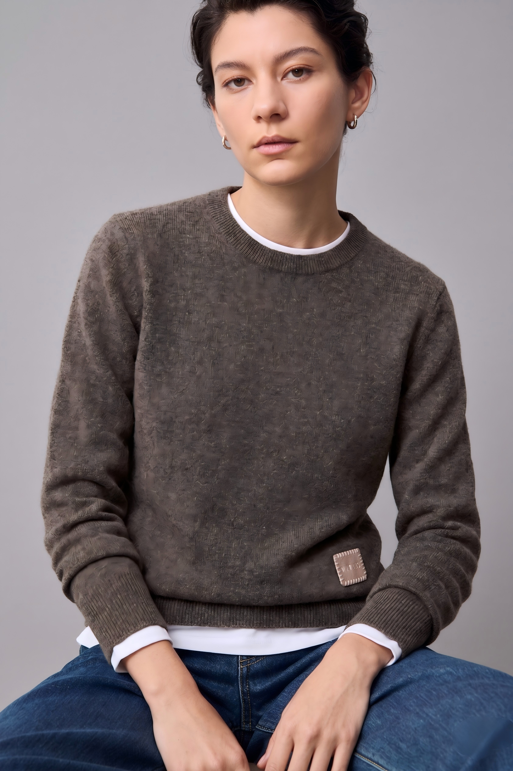 Wool-Cashmere Blend Crewneck Knit Sweater