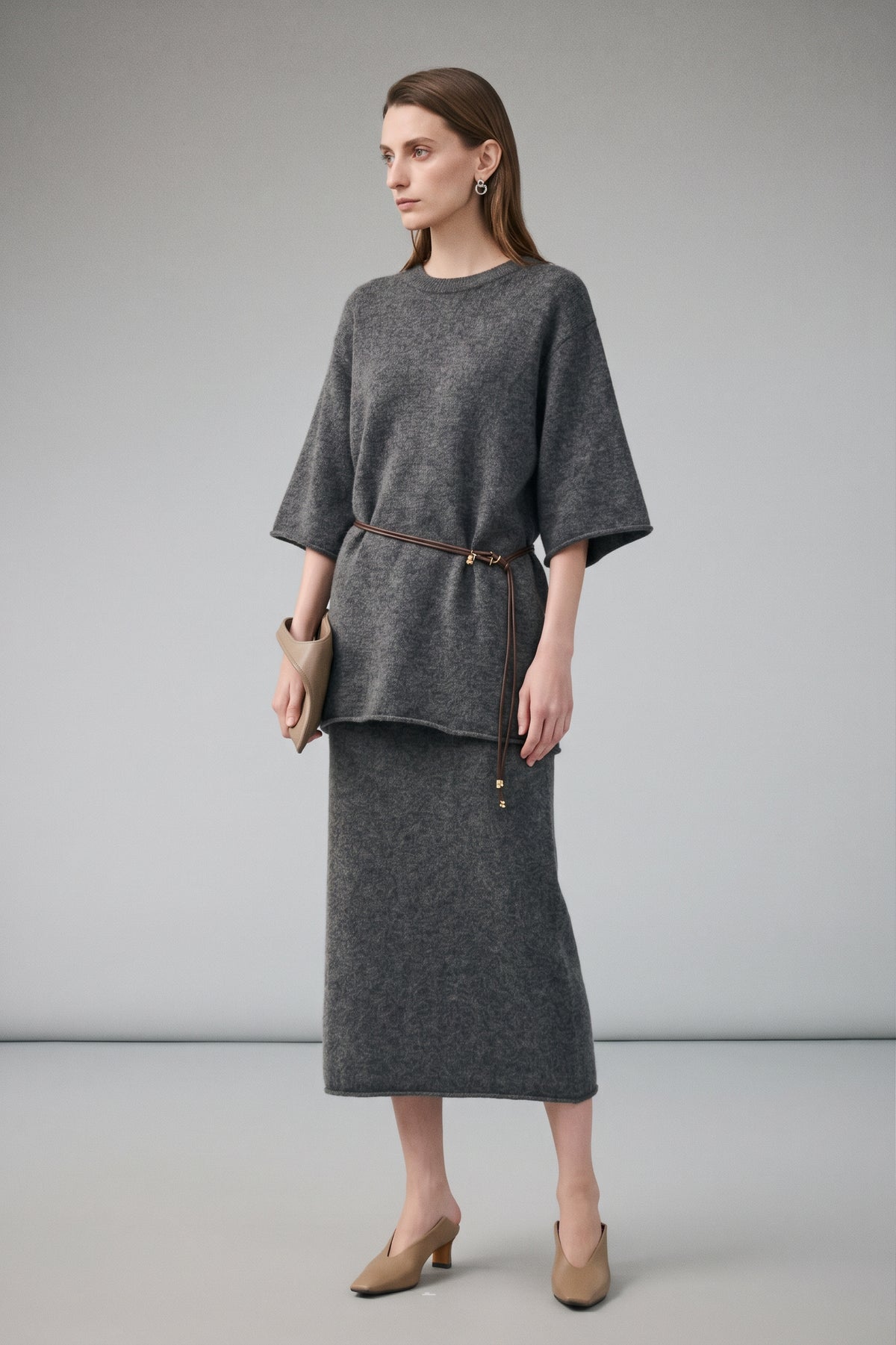 Yak Wool Blend Knit Midi Skirt