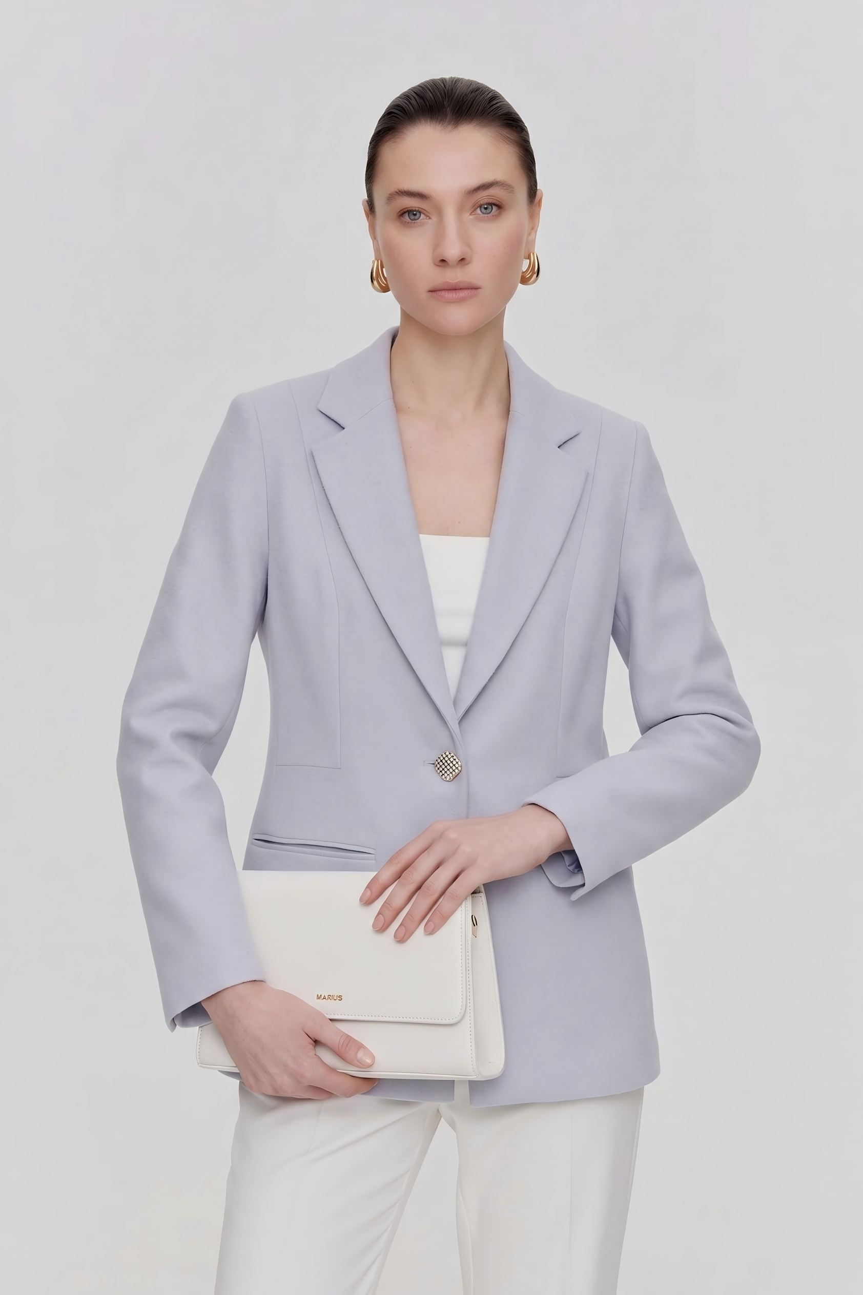 Double Crepe Wool Cinch-Waist Blazer