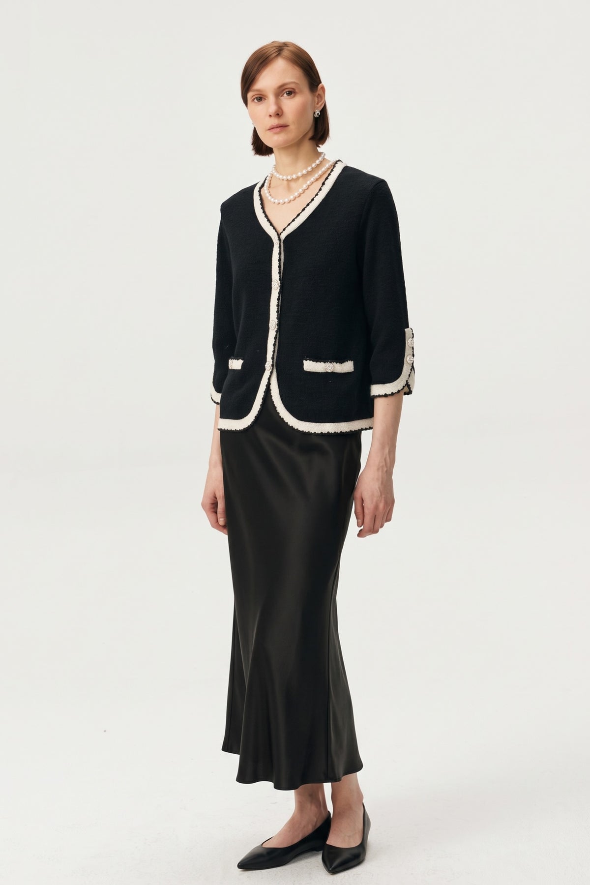 Wool-Cashmere Contrast Trim Cardigan