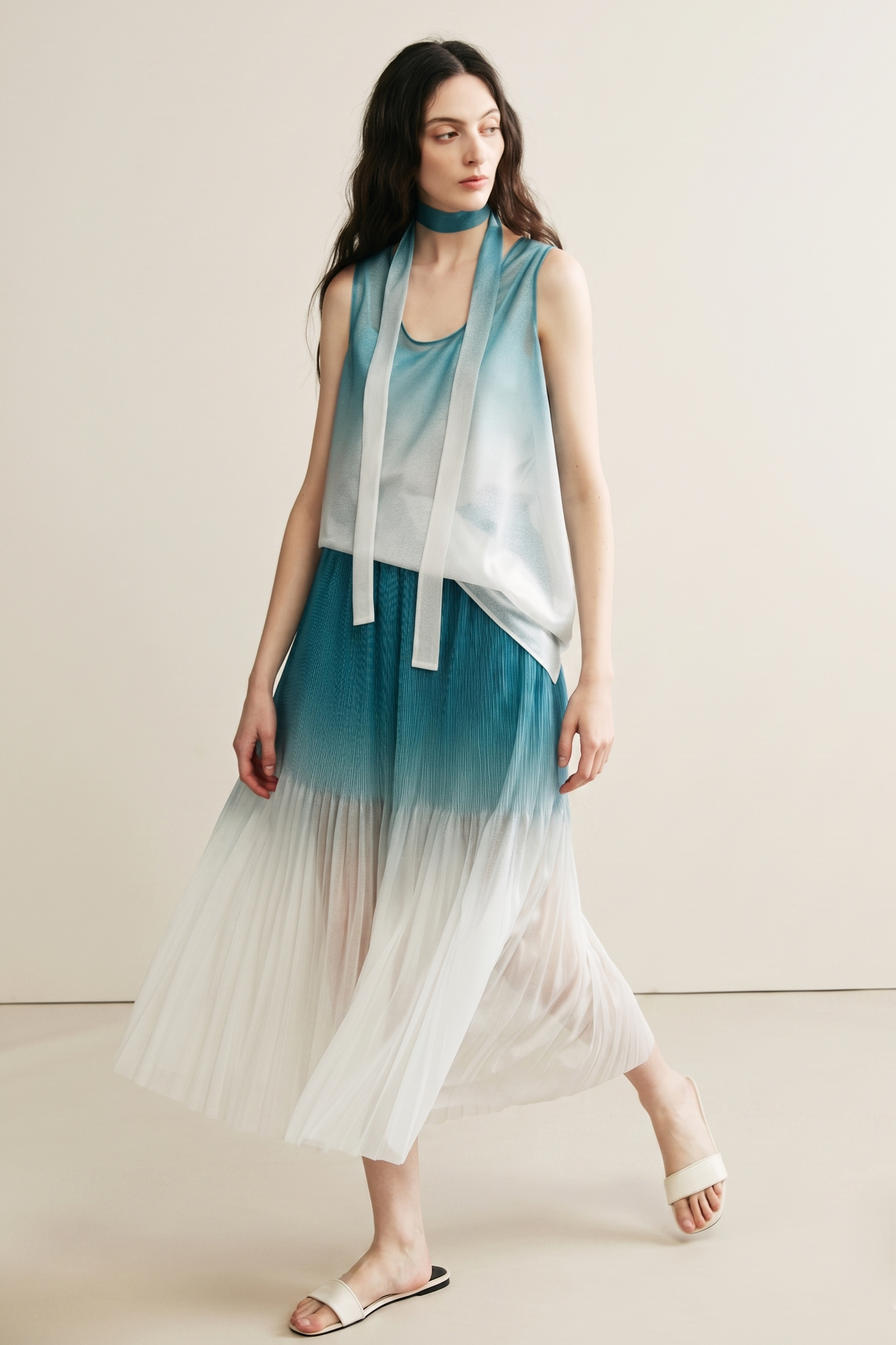 Ombre Breeze Pleated Midi Skirt