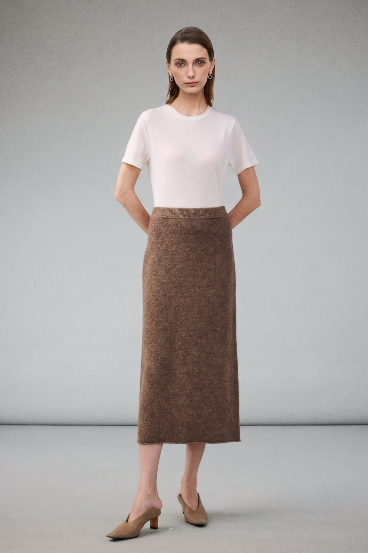 Yak Wool Blend Knit Midi Skirt