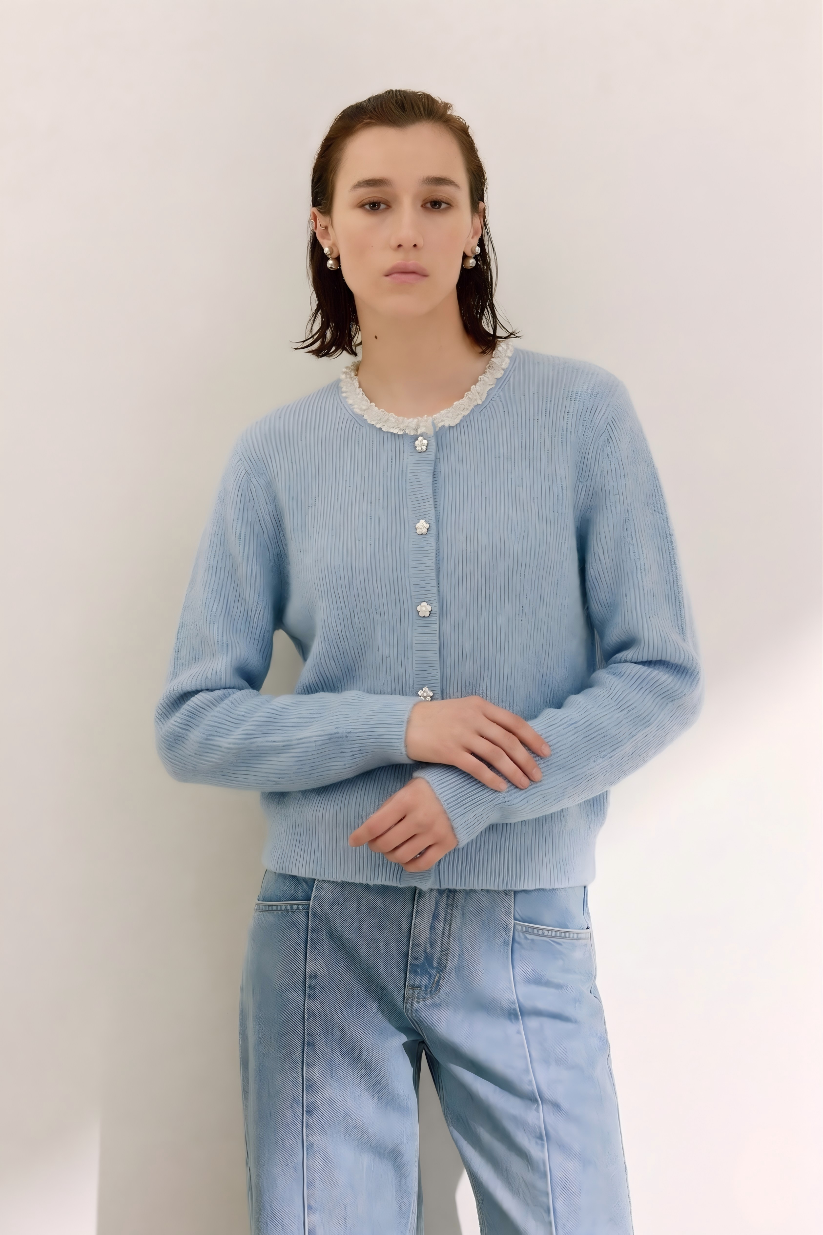 Marius Women's Knit Cardigan with Collar Detail