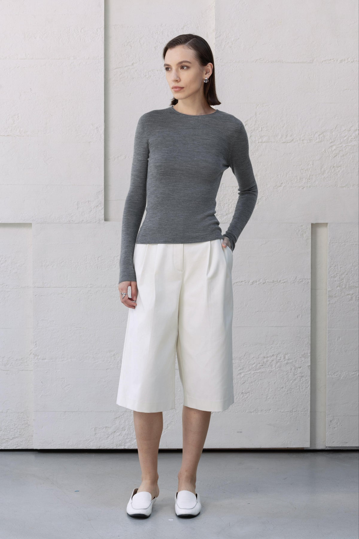 Fine Merino Wool Crewneck Knit Top