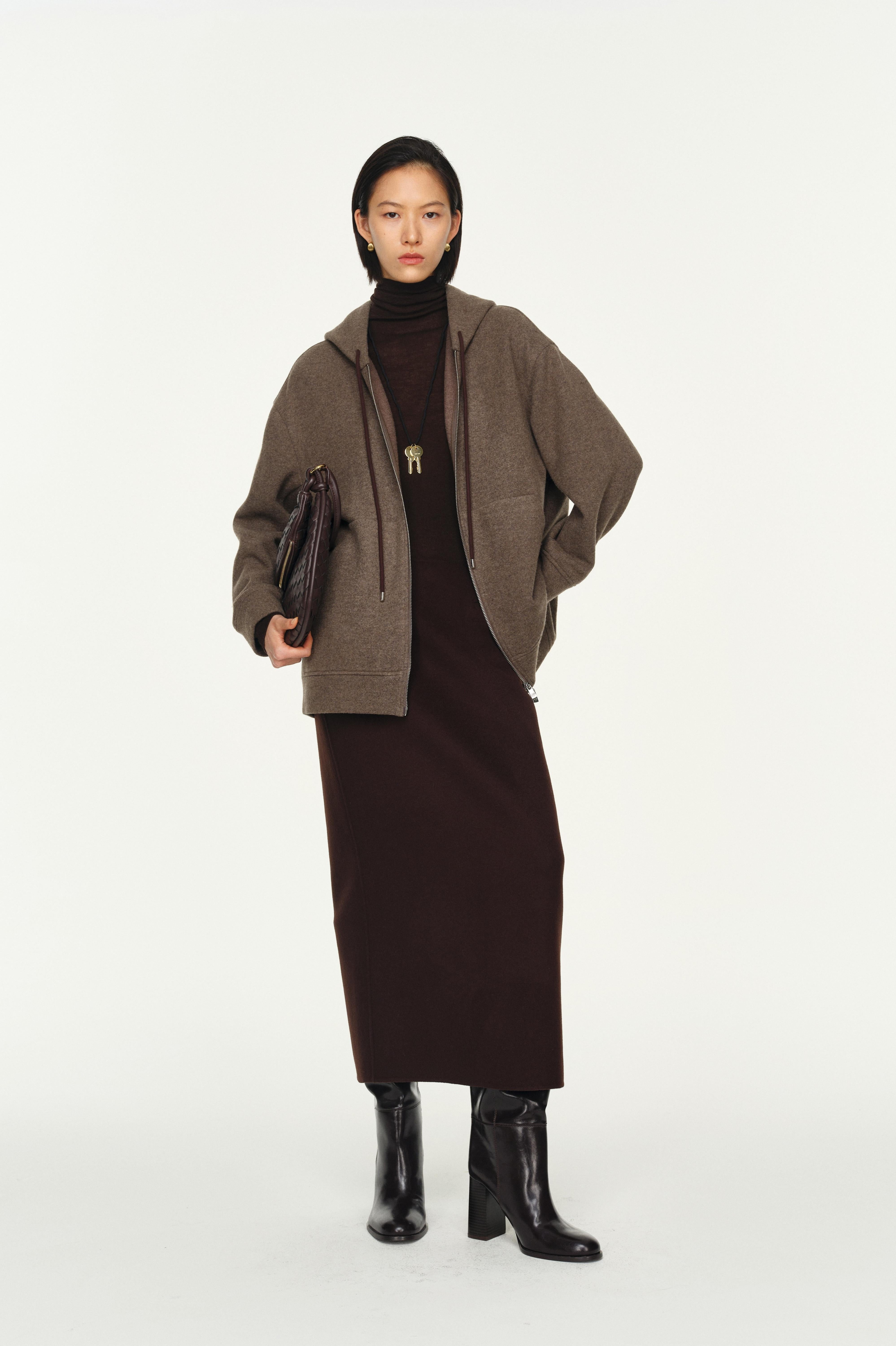 Wool-Cashmere Blend Knit Zip-Up Hoodie