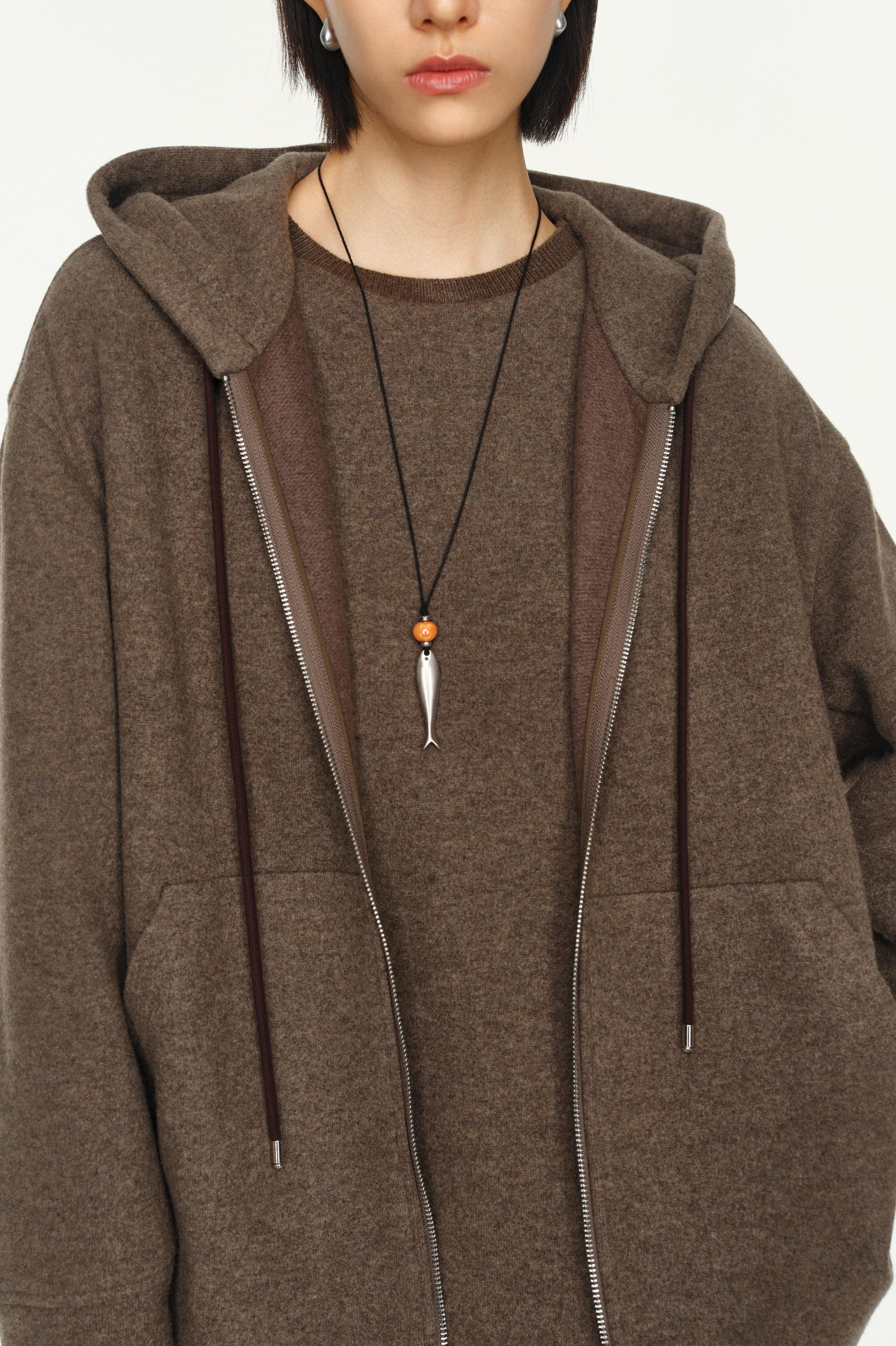 Wool-Cashmere Blend Knit Zip-Up Hoodie