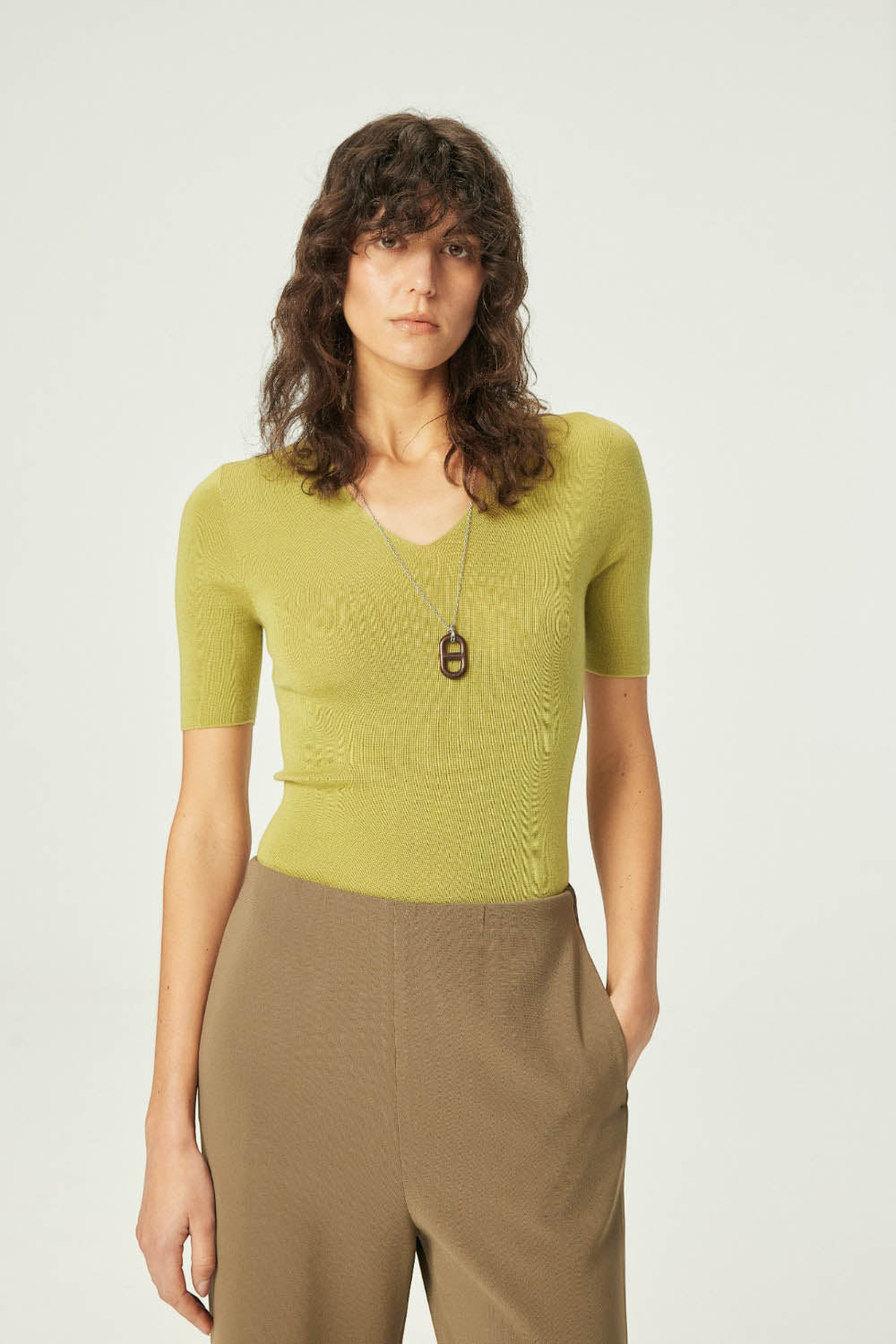 Marius Women's V-neck Half-sleeved Merino Wool Pullover