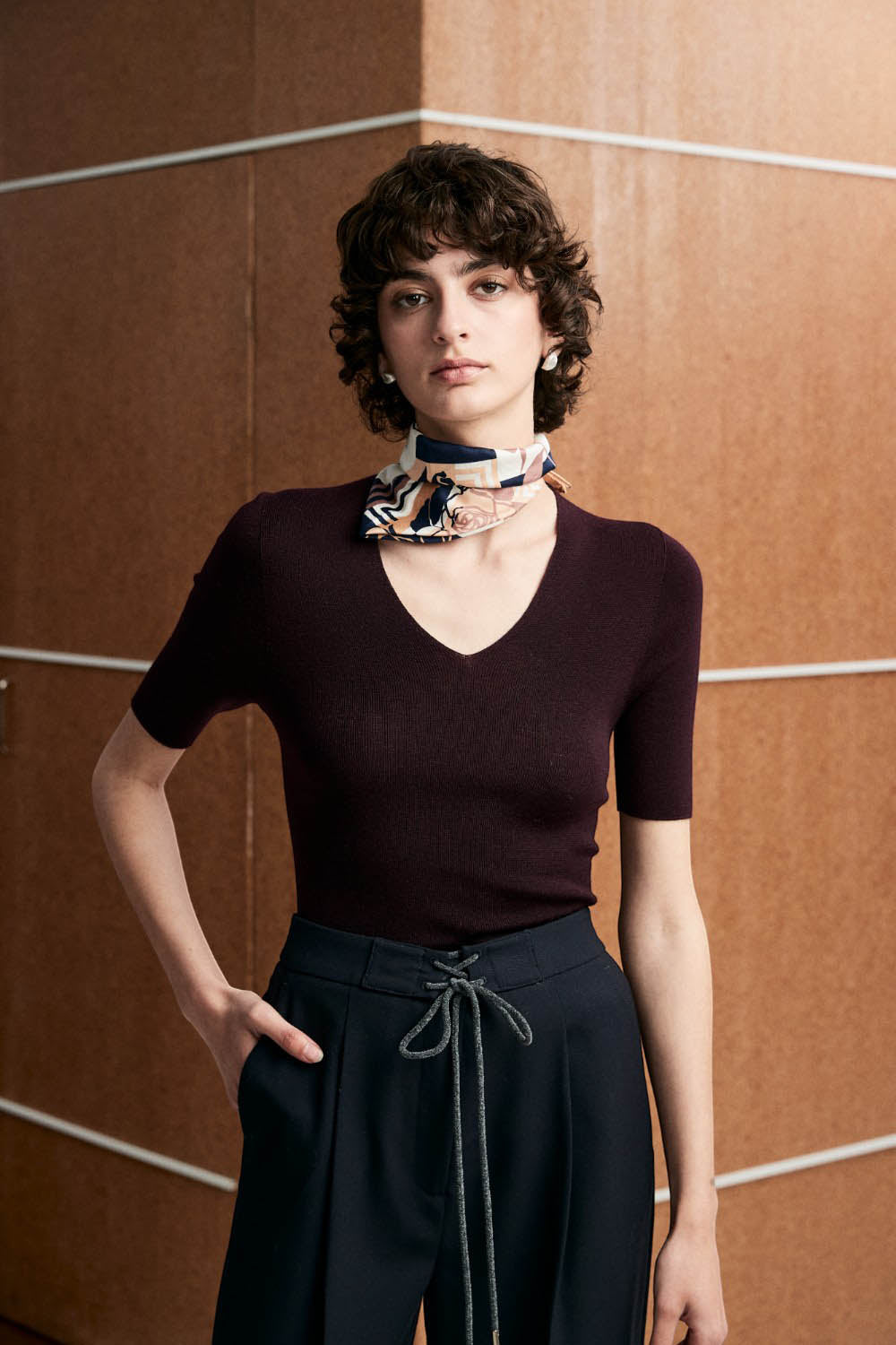 Marius Women's V-neck Half-sleeved Merino Wool Pullover