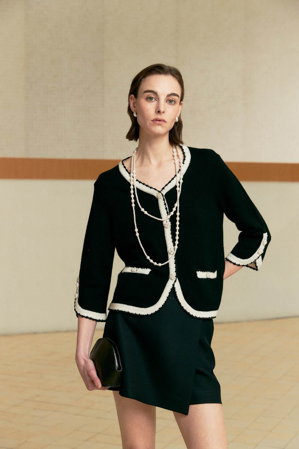 Marius Women'S Chic Color-Block Cardigan Top with Lace Trim