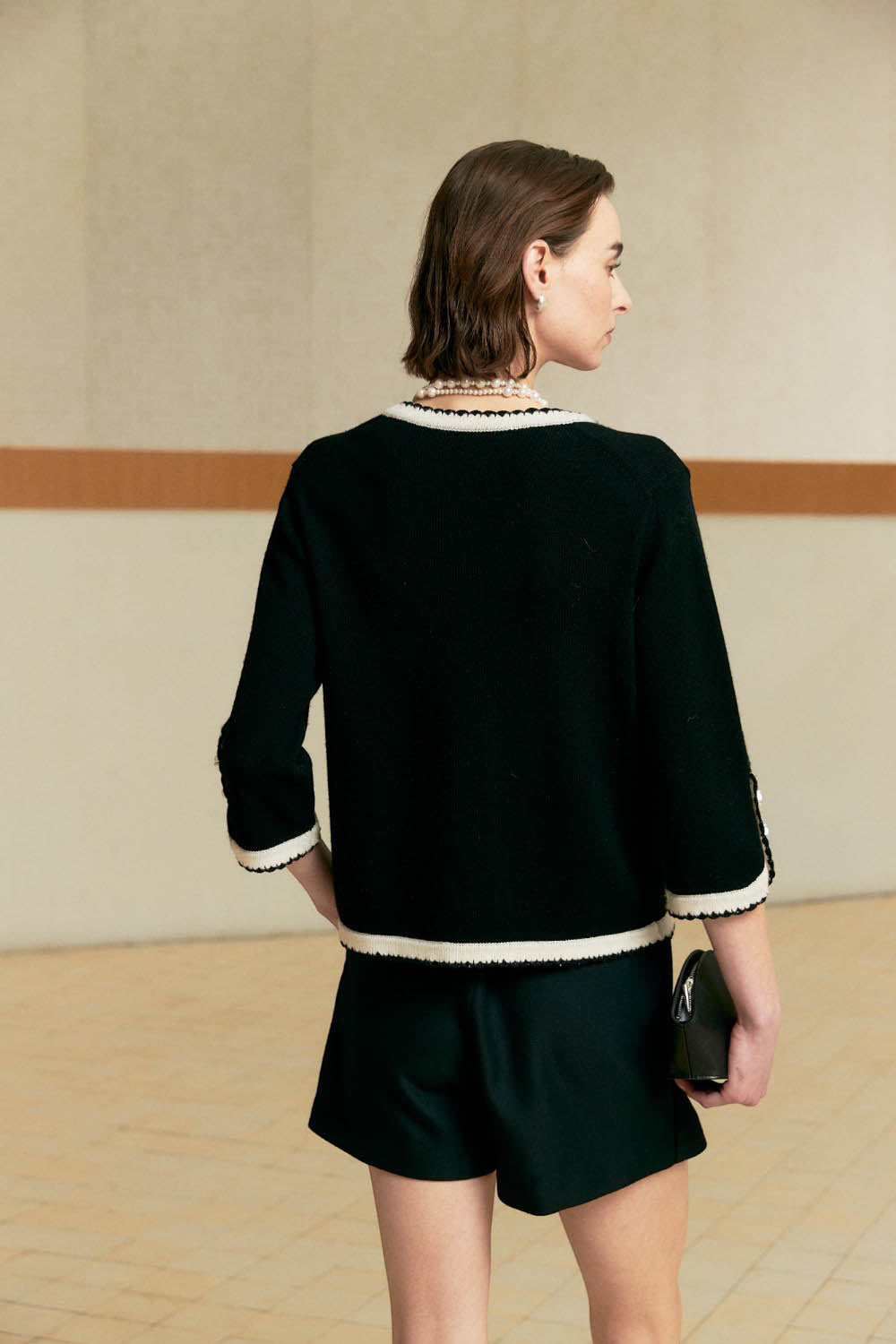 Marius Women'S Chic Color-Block Cardigan Top with Lace Trim