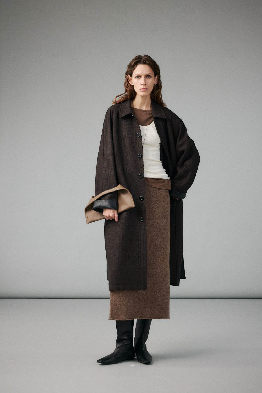 Premium Yak Wool Straight-Cut Knit Skirt with Back Slit