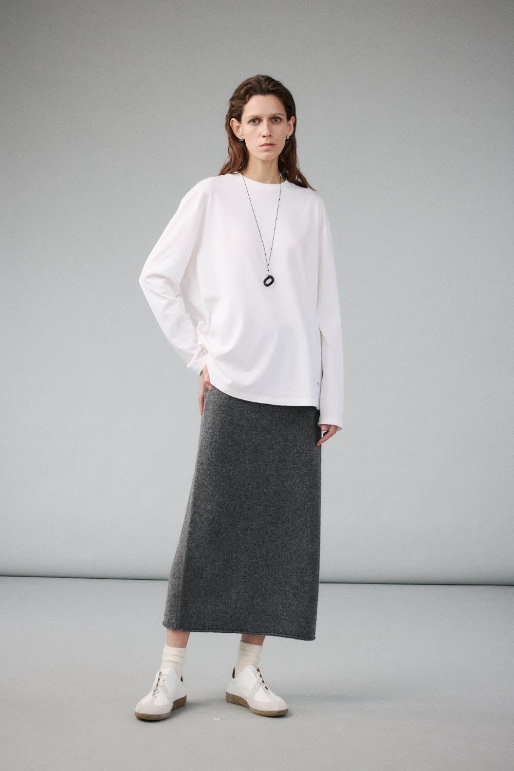 Premium Yak Wool Straight-Cut Knit Skirt with Back Slit