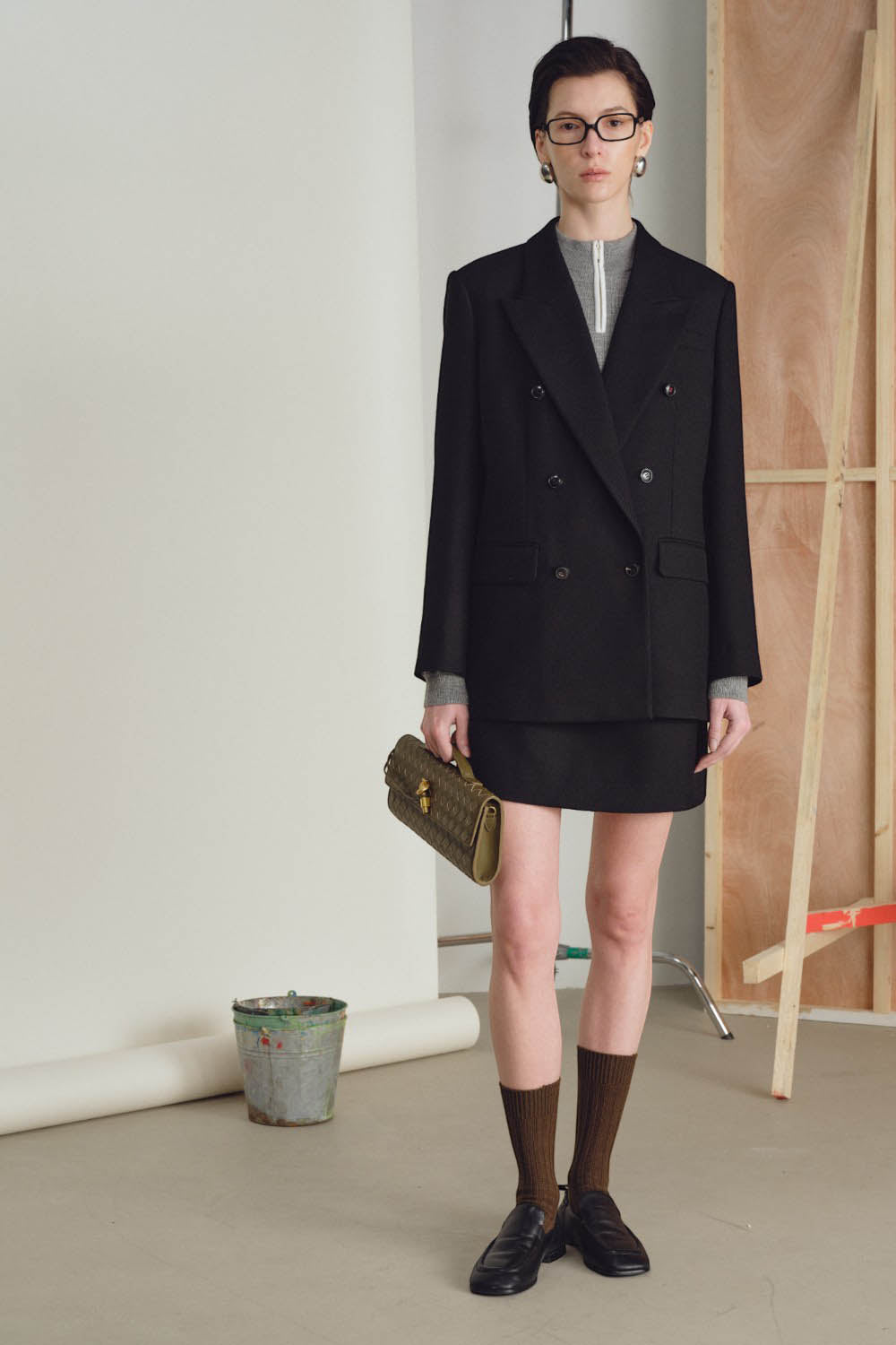 Tailored Wool Blend Double-Breasted Blazer