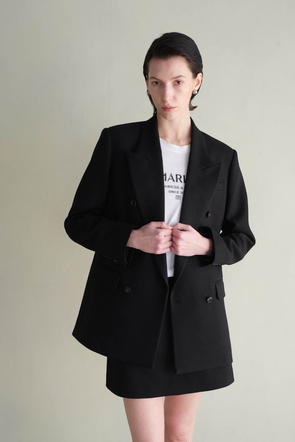 Tailored Wool Blend Double-Breasted Blazer