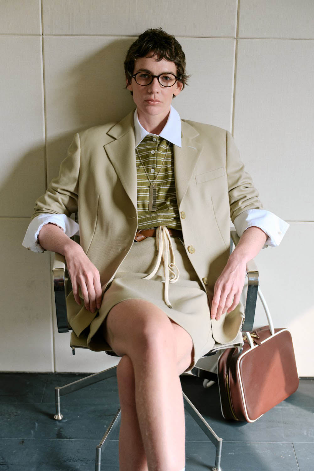 High-Twist Merino Wool Wide-Shoulder Blazer