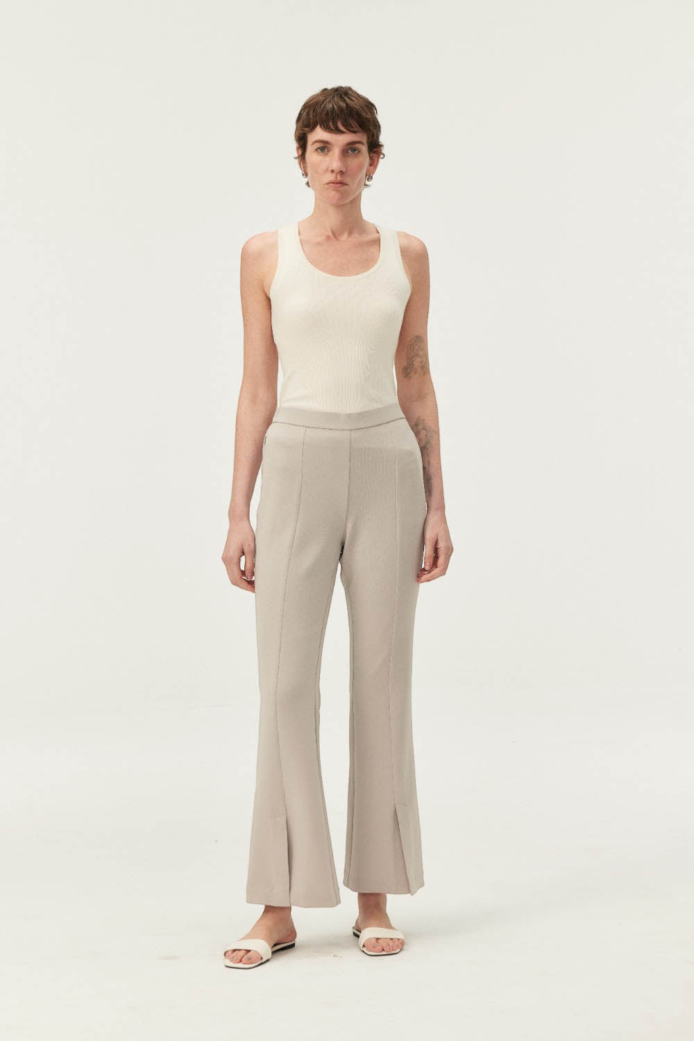 Women's Soft Drape Flared Pants with Front Slit