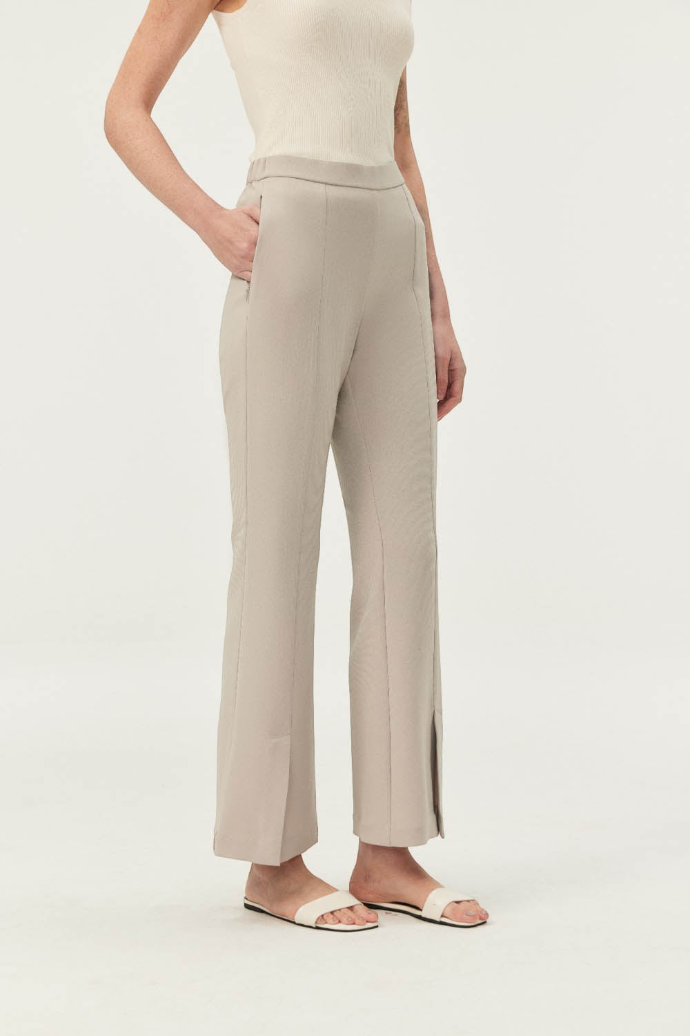 Women's Soft Drape Flared Pants with Front Slit